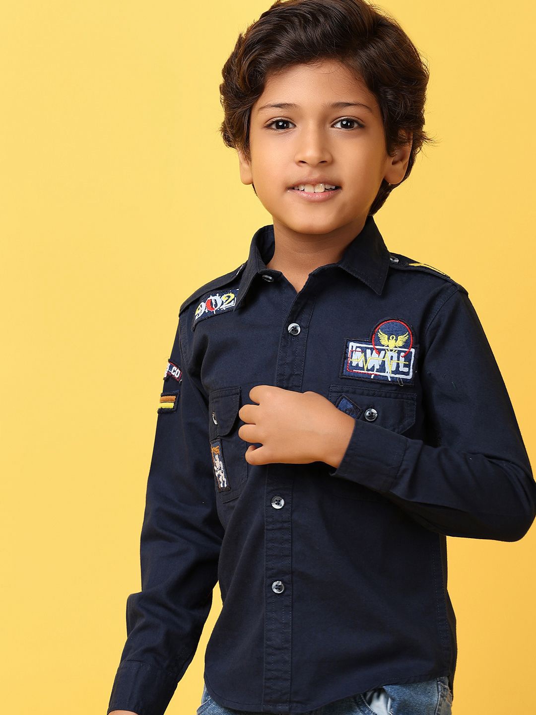 

V-Mart Boys Spread Collar Long Sleeves Casual Shirt, Blue