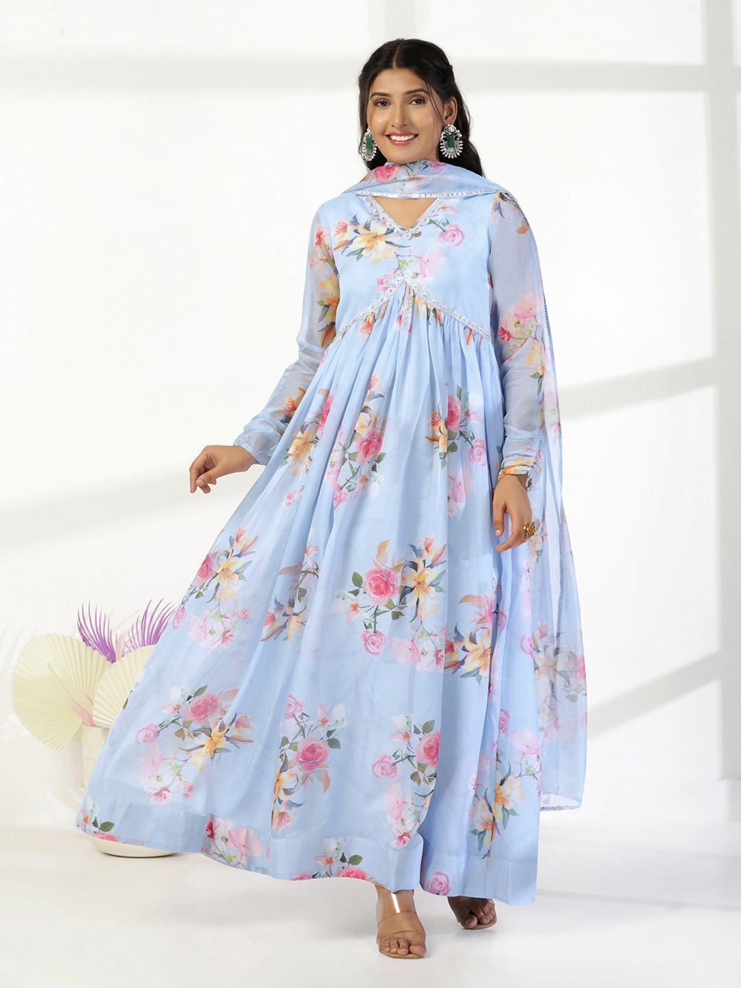 

FASHION DREAM Floral Print Chiffon Maxi Dress, Blue
