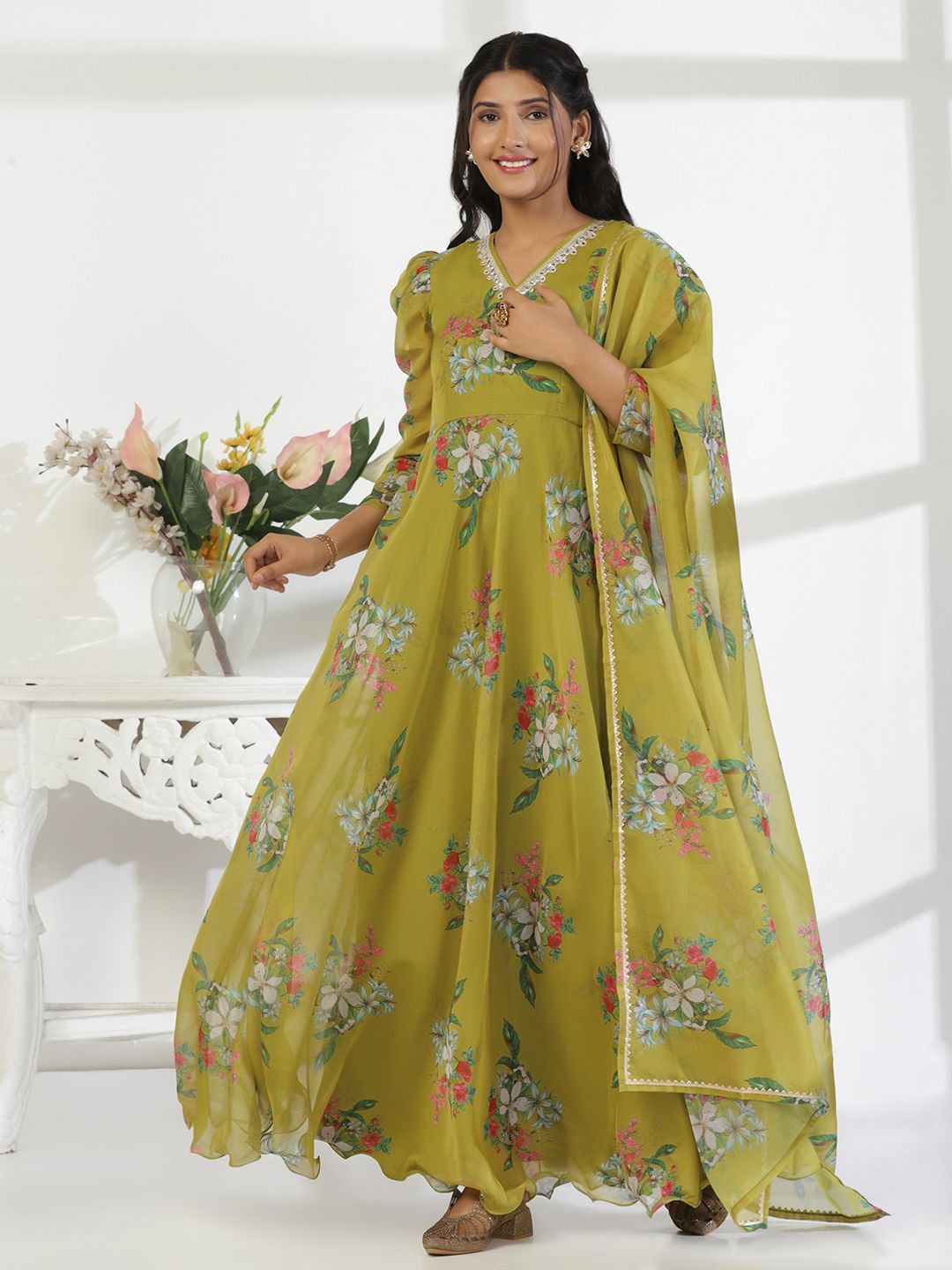 

FASHION DREAM Floral Print Chiffon Maxi Dress, Green