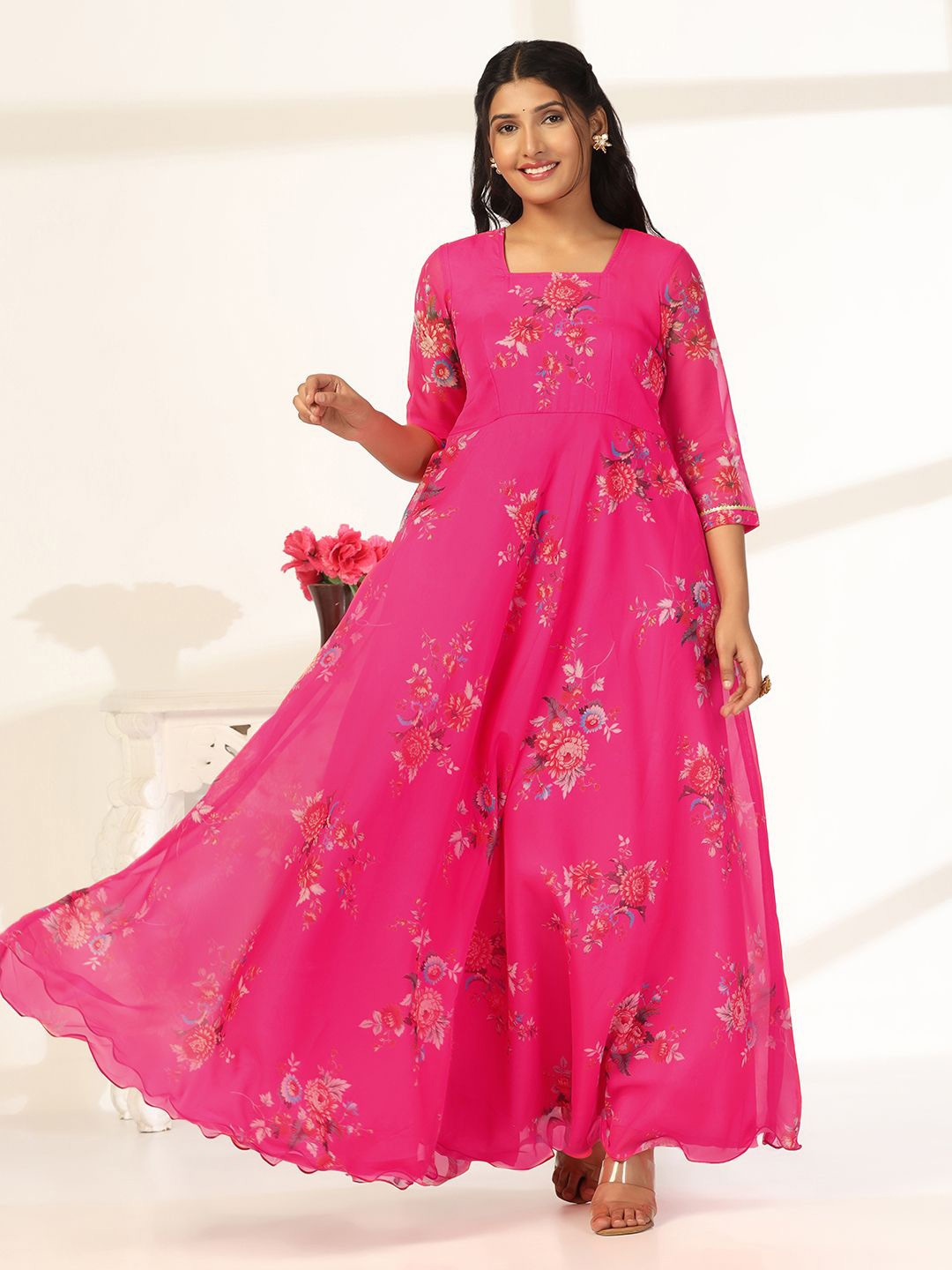 

FASHION DREAM Floral Print Chiffon Maxi Dress, Pink