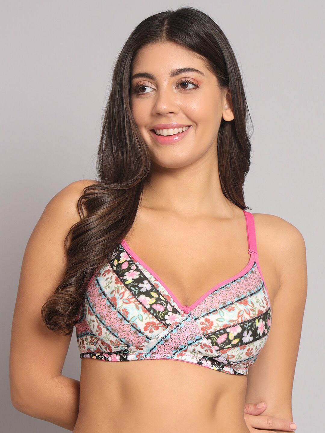 

R Cube Women Floral Medium Coverage Lightly Padded Push-Up Bra, Pink