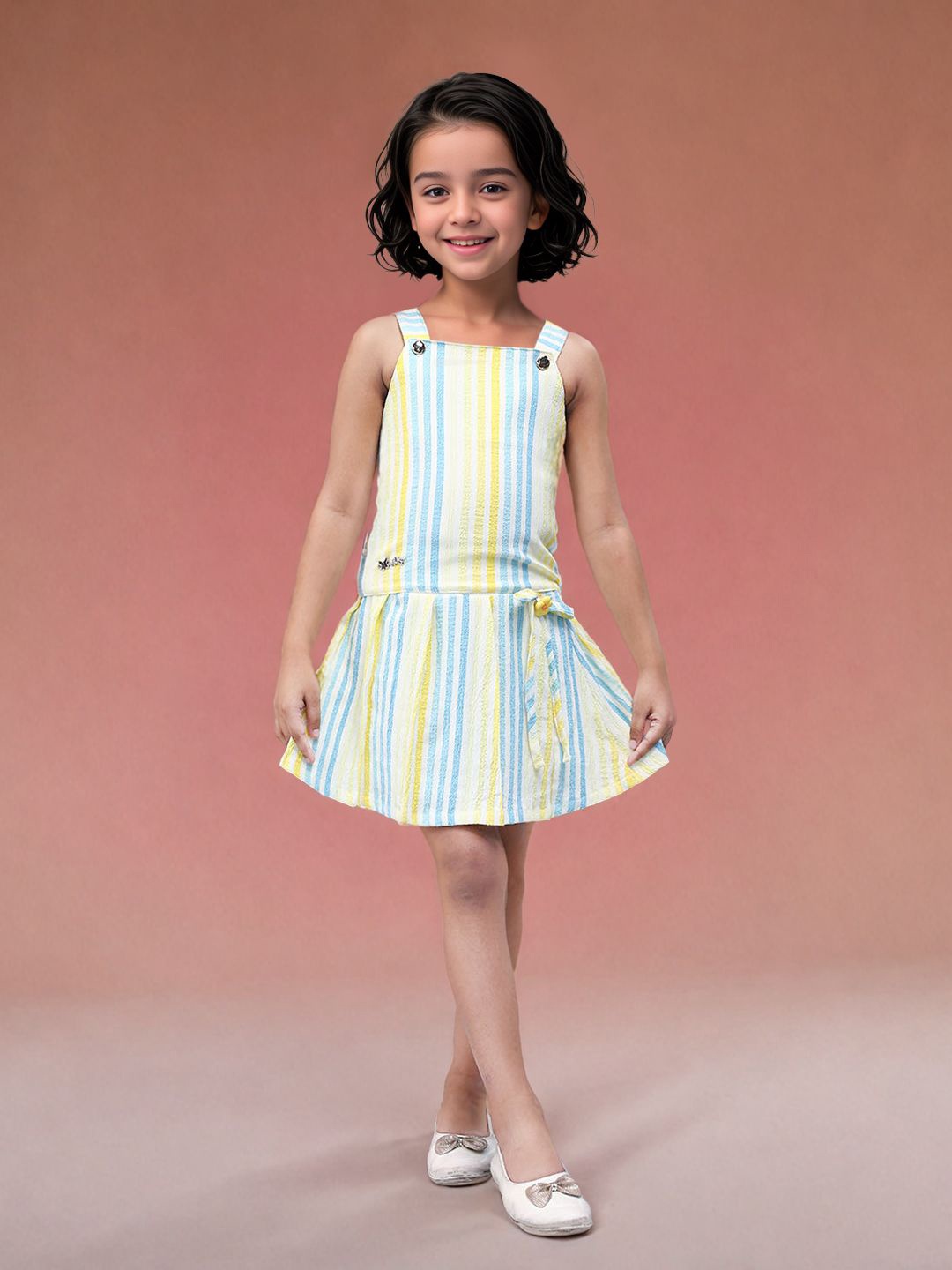 

Toonyport Girls Striped Top with Skirt, Yellow