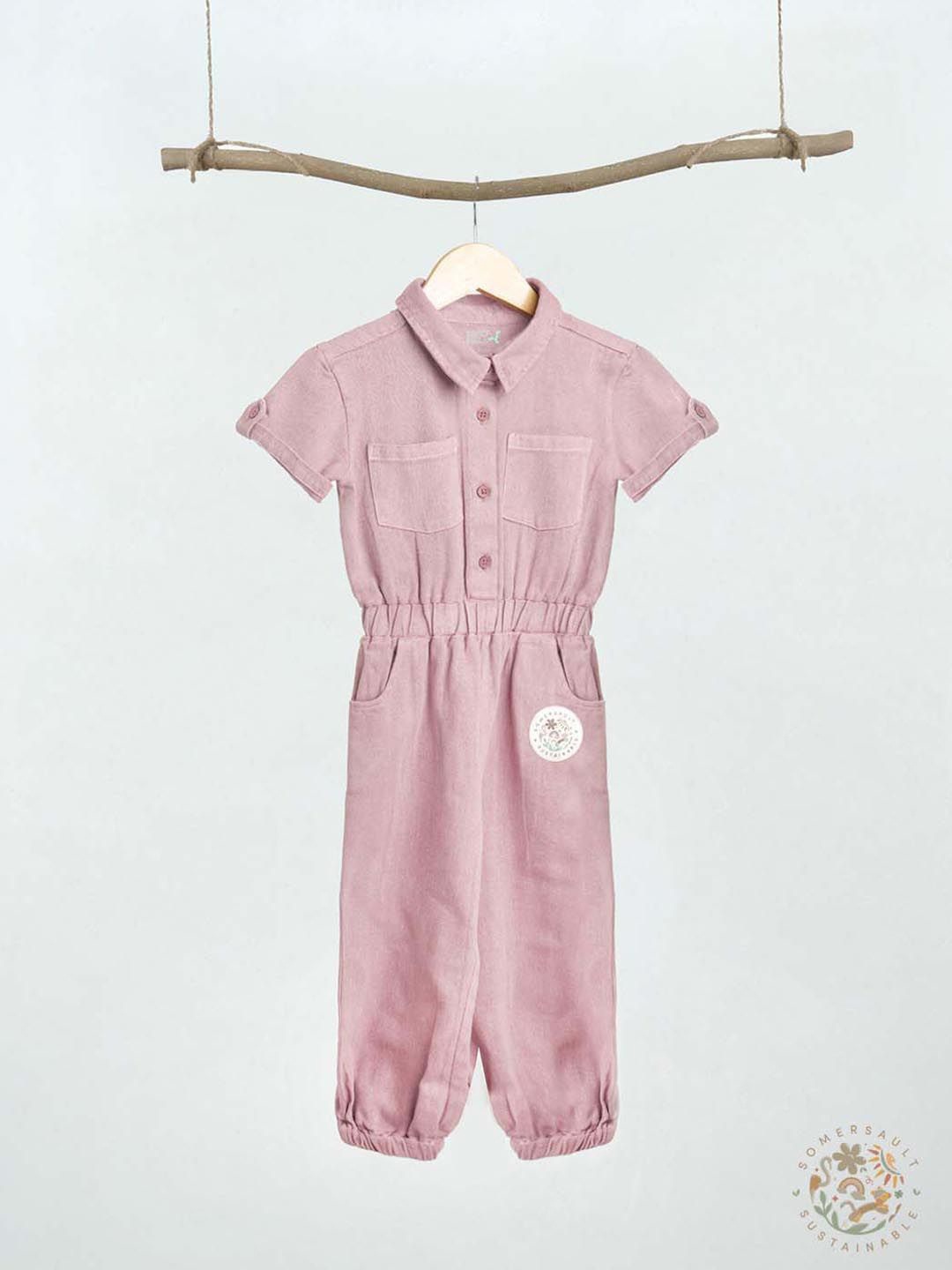 

Somersault Girls Shirt Collar Basic Jumpsuit, Pink