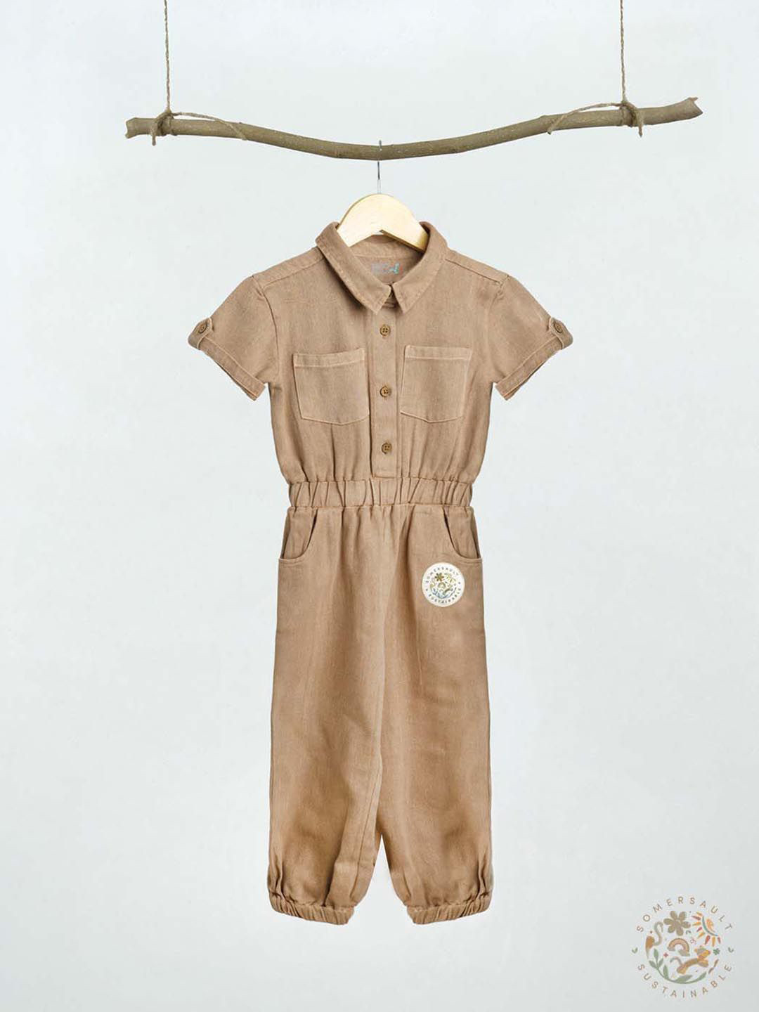 

Somersault Girls Shirt Collar Basic Jumpsuit, Brown