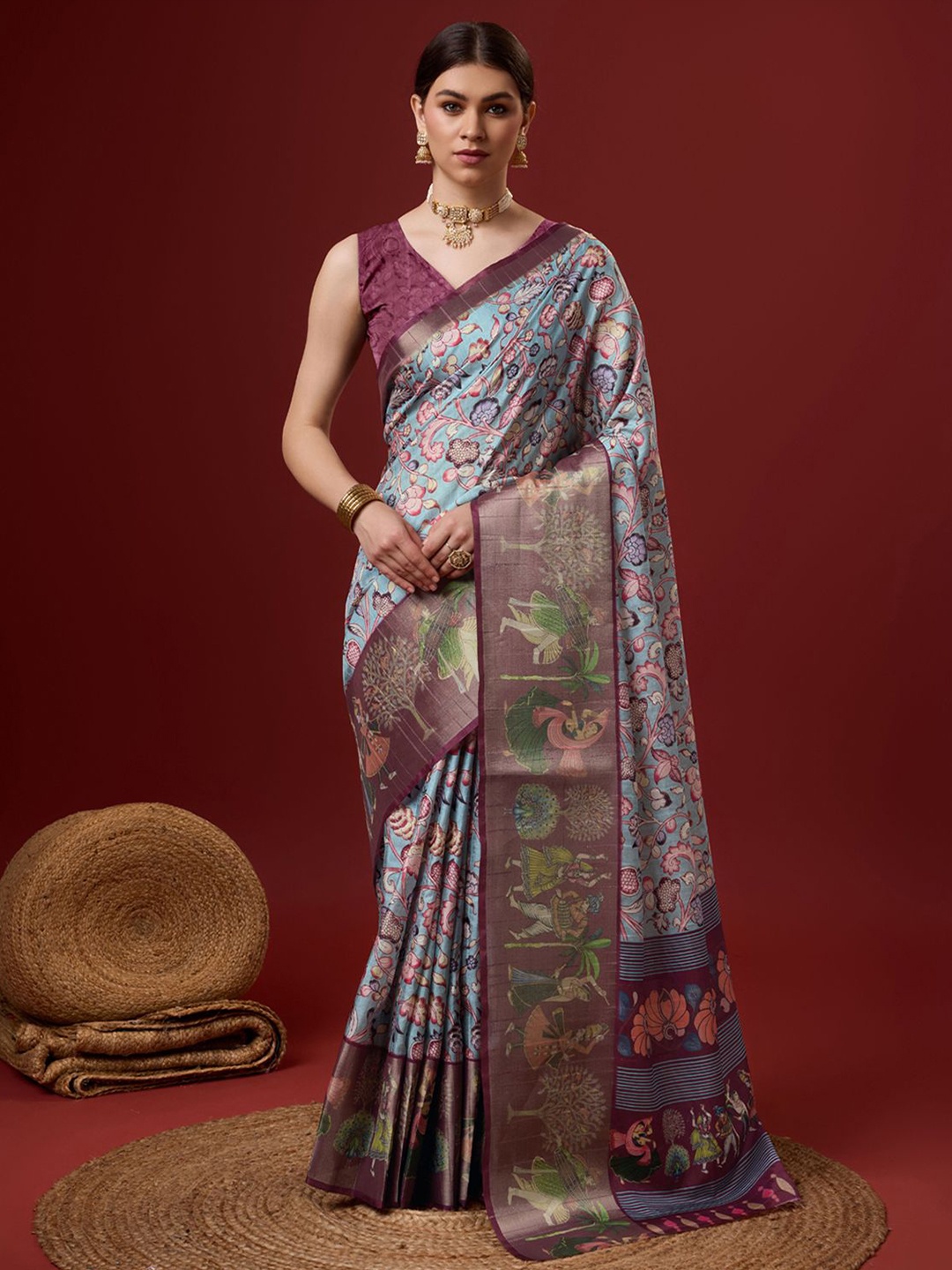 

Fashion Petals Floral Tussar Saree, Blue