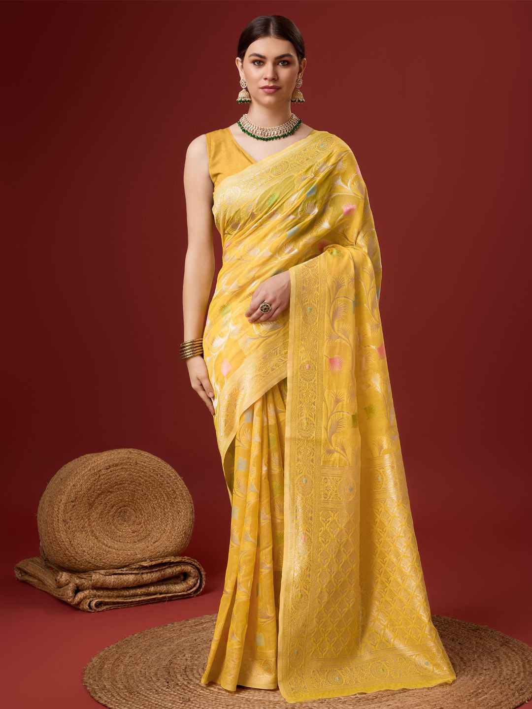 

Fashion Petals Zari Woven Design Tussar Saree, Yellow
