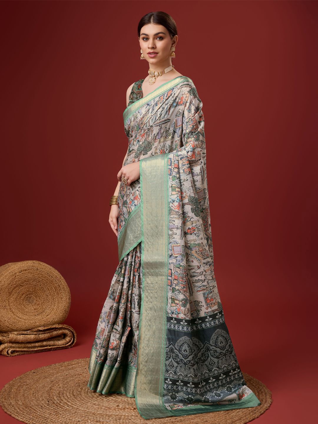 

Fashion Petals Floral Zari Tussar Saree, Grey