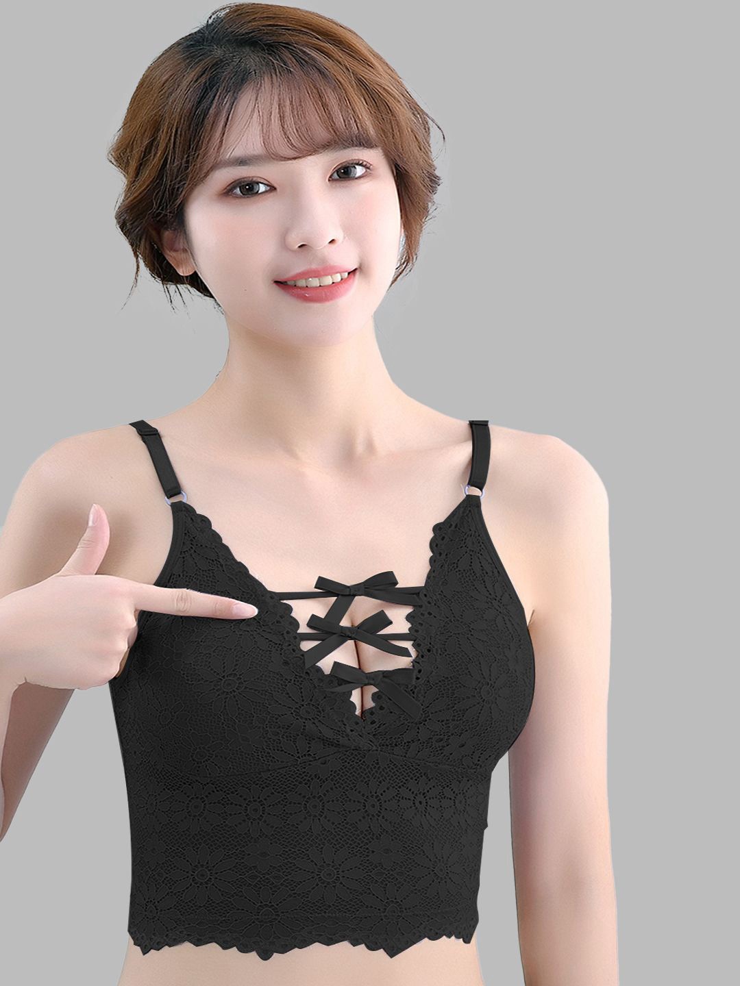 

Krelin Floral Bralette Bra Half Coverage Lightly Padded, Black