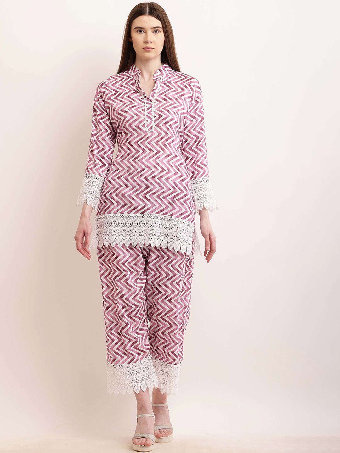 

Vastrasky Global Printed Organic Cotton Top With Trousers Co-Ords, Pink