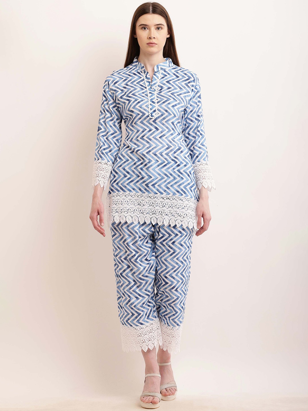 

Vastrasky Global Printed Top With Trousers Co-Ords, Blue