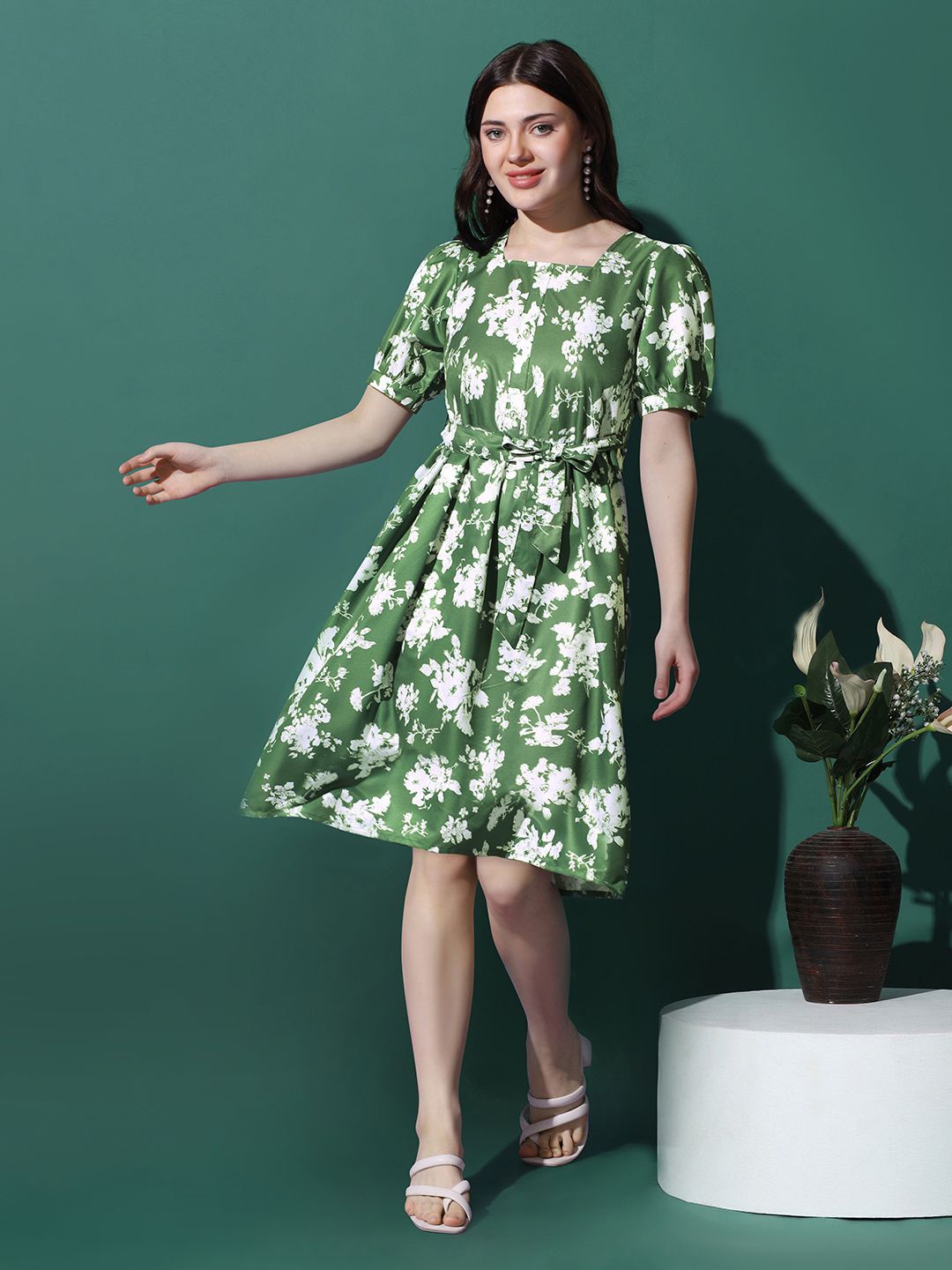 

FASHION DREAM Floral Print A-Line Dress, Green