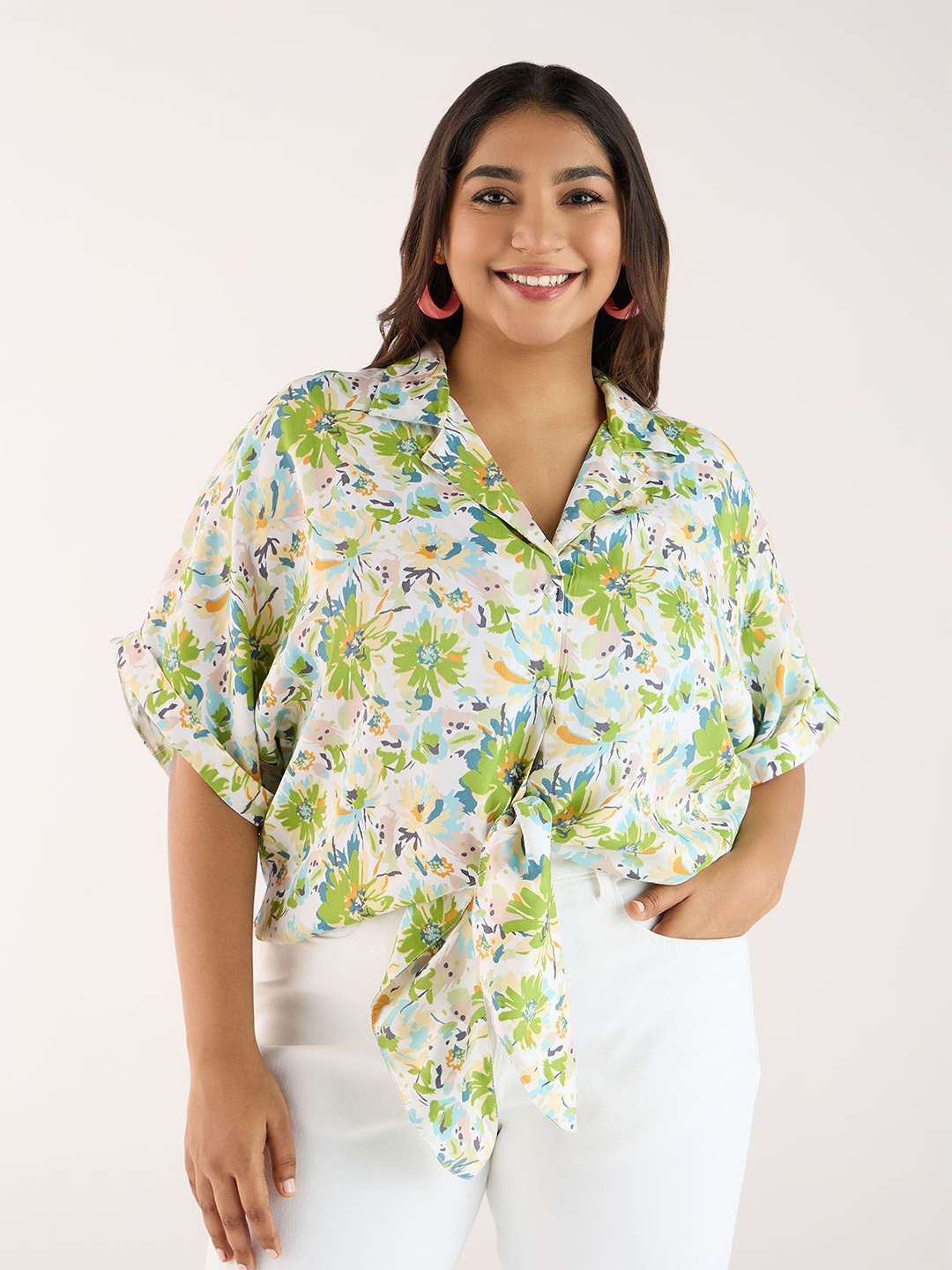 

Big Hello - The Plus Life Women Classic Floral Opaque Printed Casual Shirt, Green
