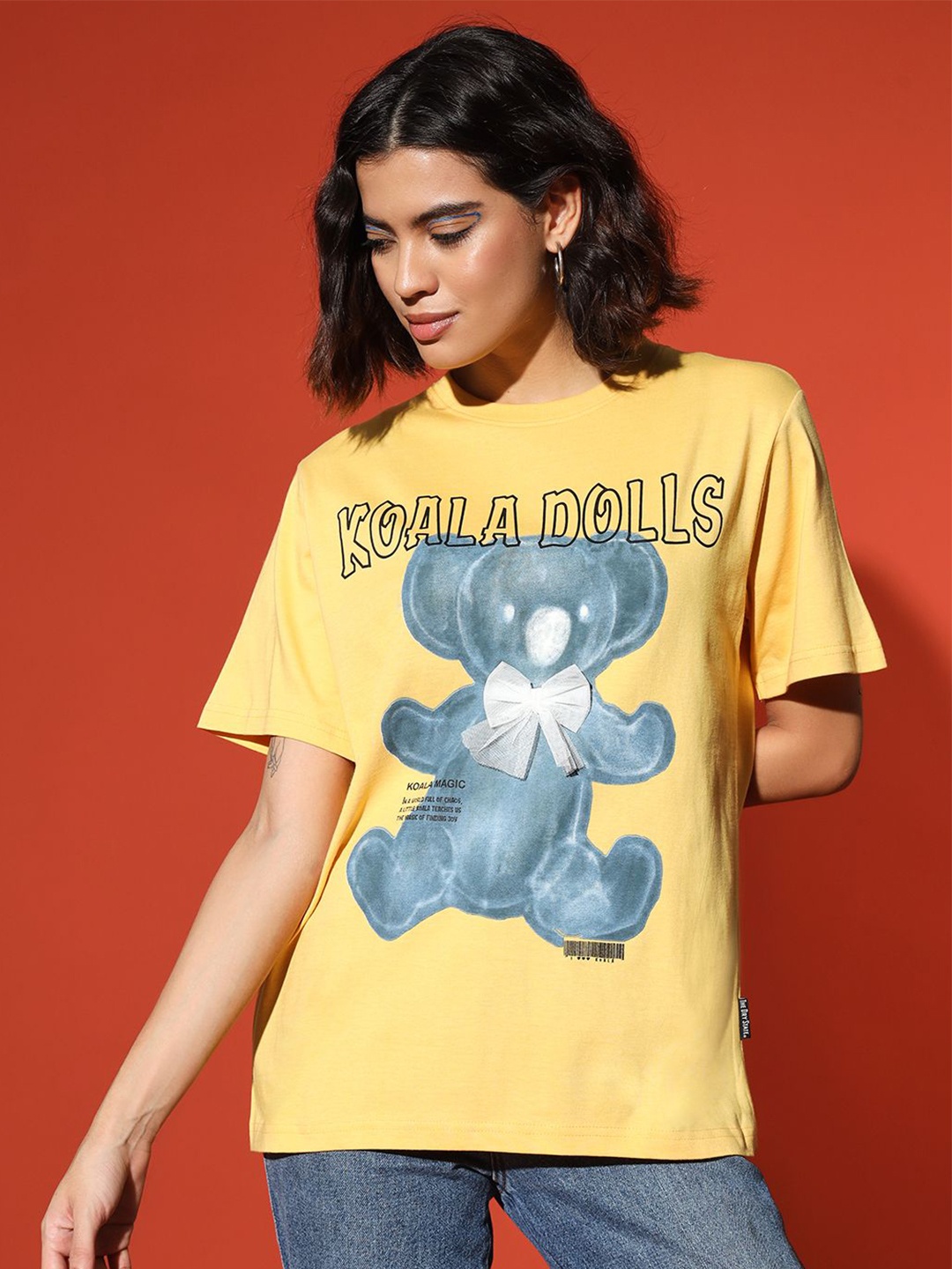 

The Dry State Women Printed Oversized Cotton T-shirt, Yellow