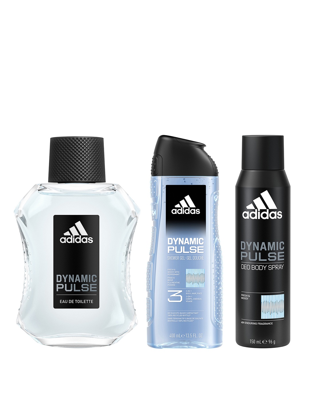 

ADIDAS Men Dynamic Pulse Combo - Eau De Toilette 100ml + Body Spray 96g + Shower Gel 400ml, Black