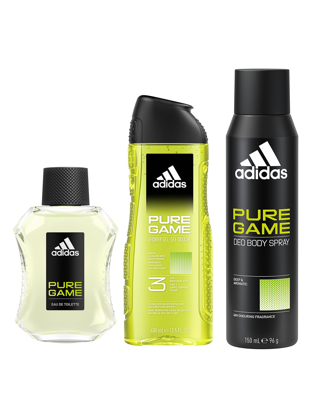 

ADIDAS Men Pure Game Combo - Eau De Toilette 100 ml + Body Spray 96 g + Shower Gel 400 ml, Lime green