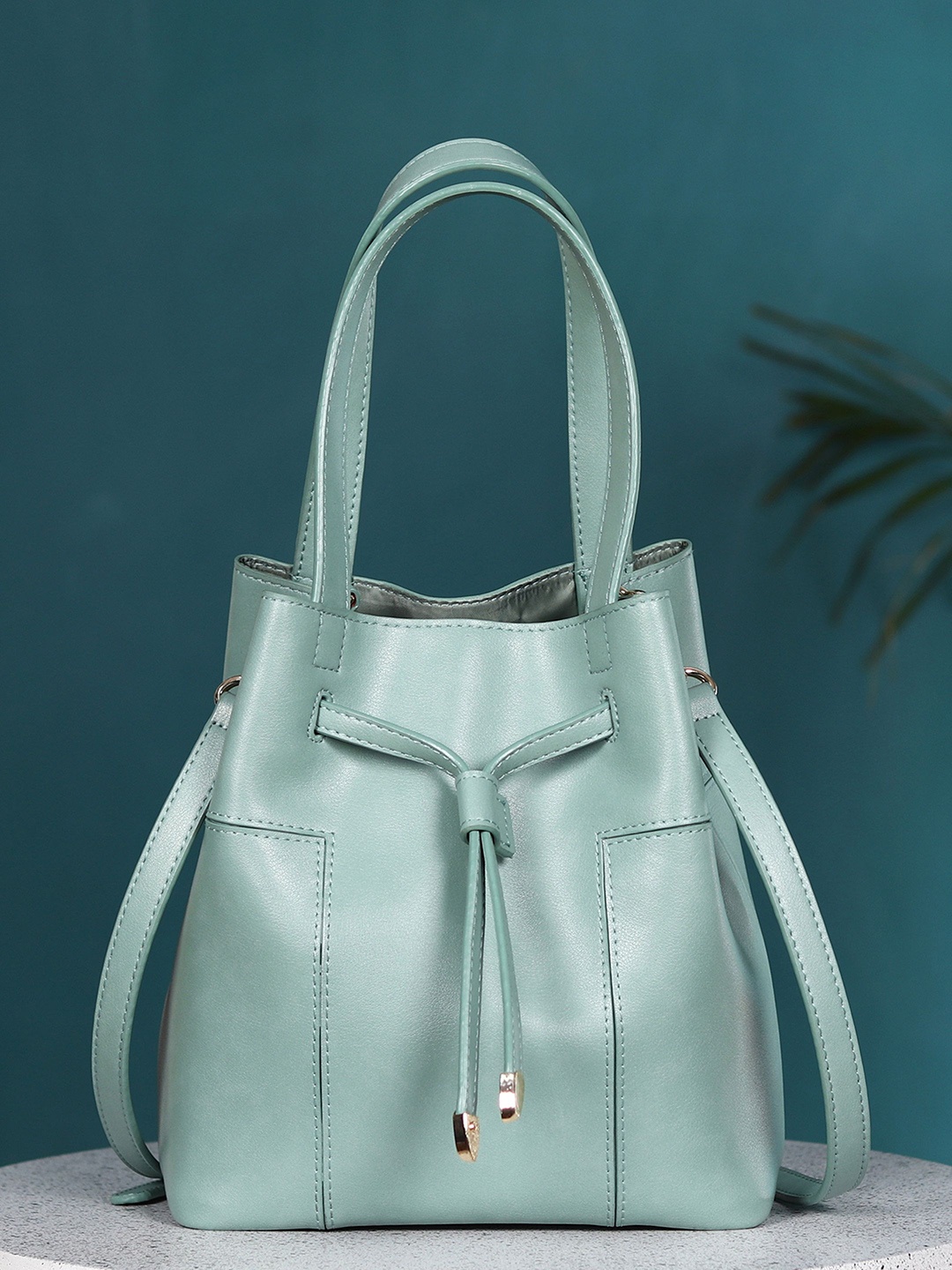 

White Lily PU Structured Handheld Bag, Green