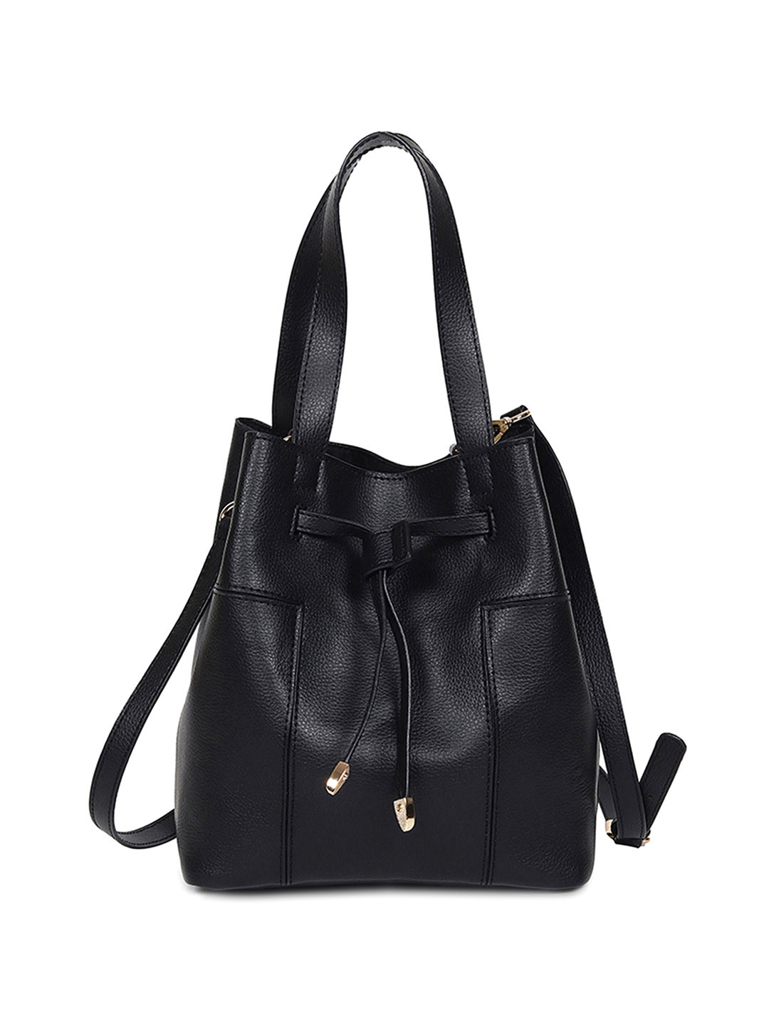 

White Lily PU Structured Handheld Bag with Tasselled, Black