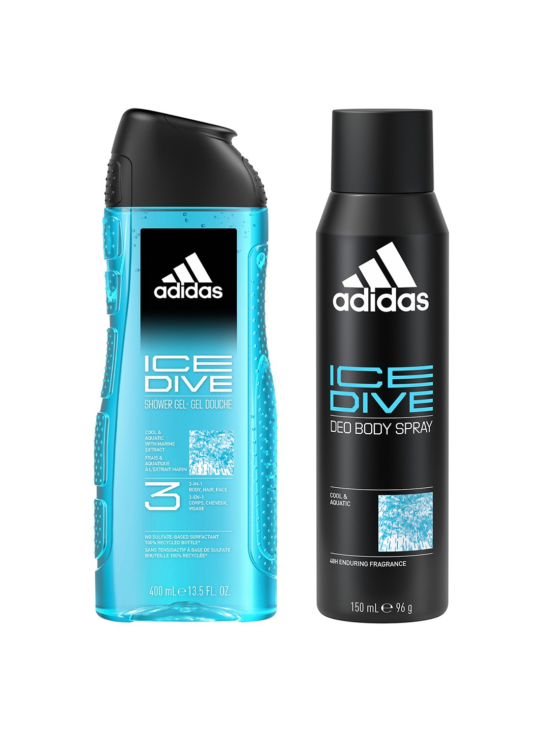 ADIDAS Men Set of Ice Dive Deo Body Spray - 96 g & Shower Gel - 400 ml, Blue