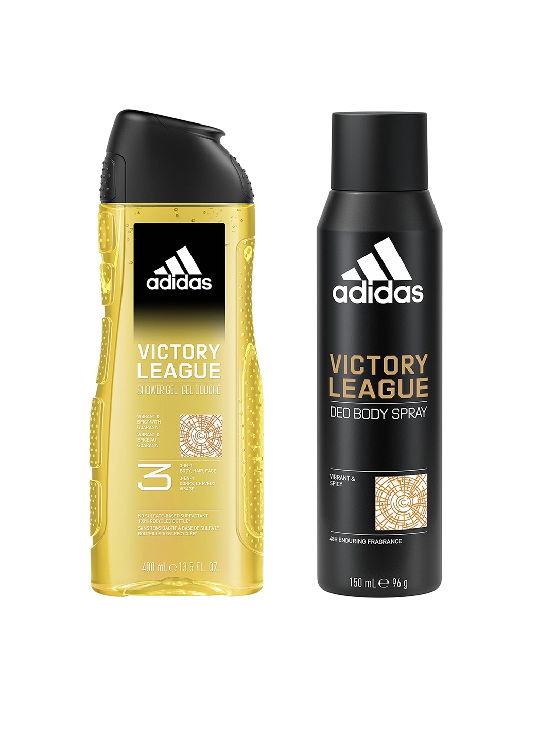 

ADIDAS Men Set of Victory League Deo Body Spray - 96 g & Shower Gel - 400 ml, Yellow