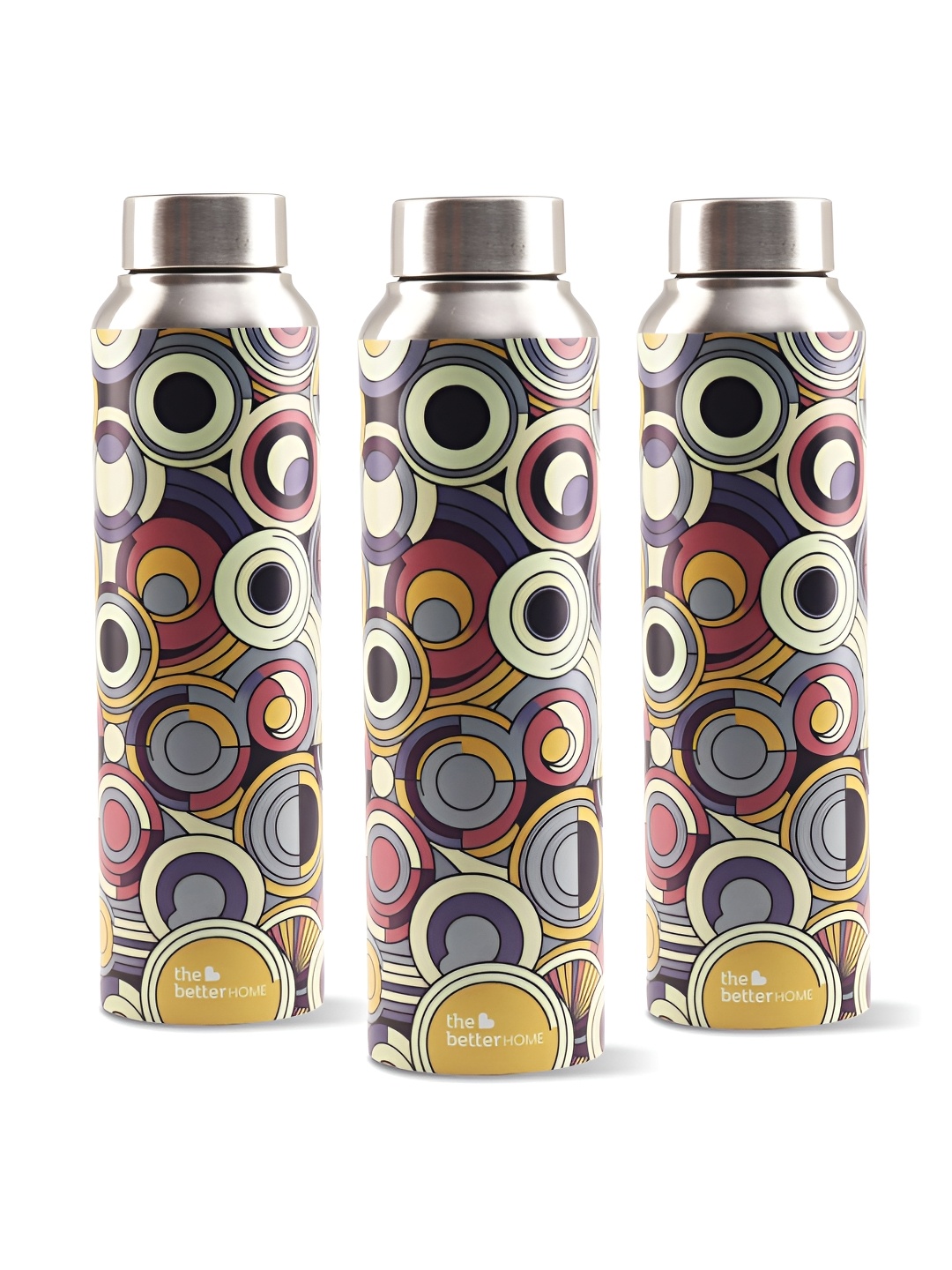 

The Better Home Silver-Toned & Purple 3 Pieces Stainless Steel Water Bottle 1 Litre