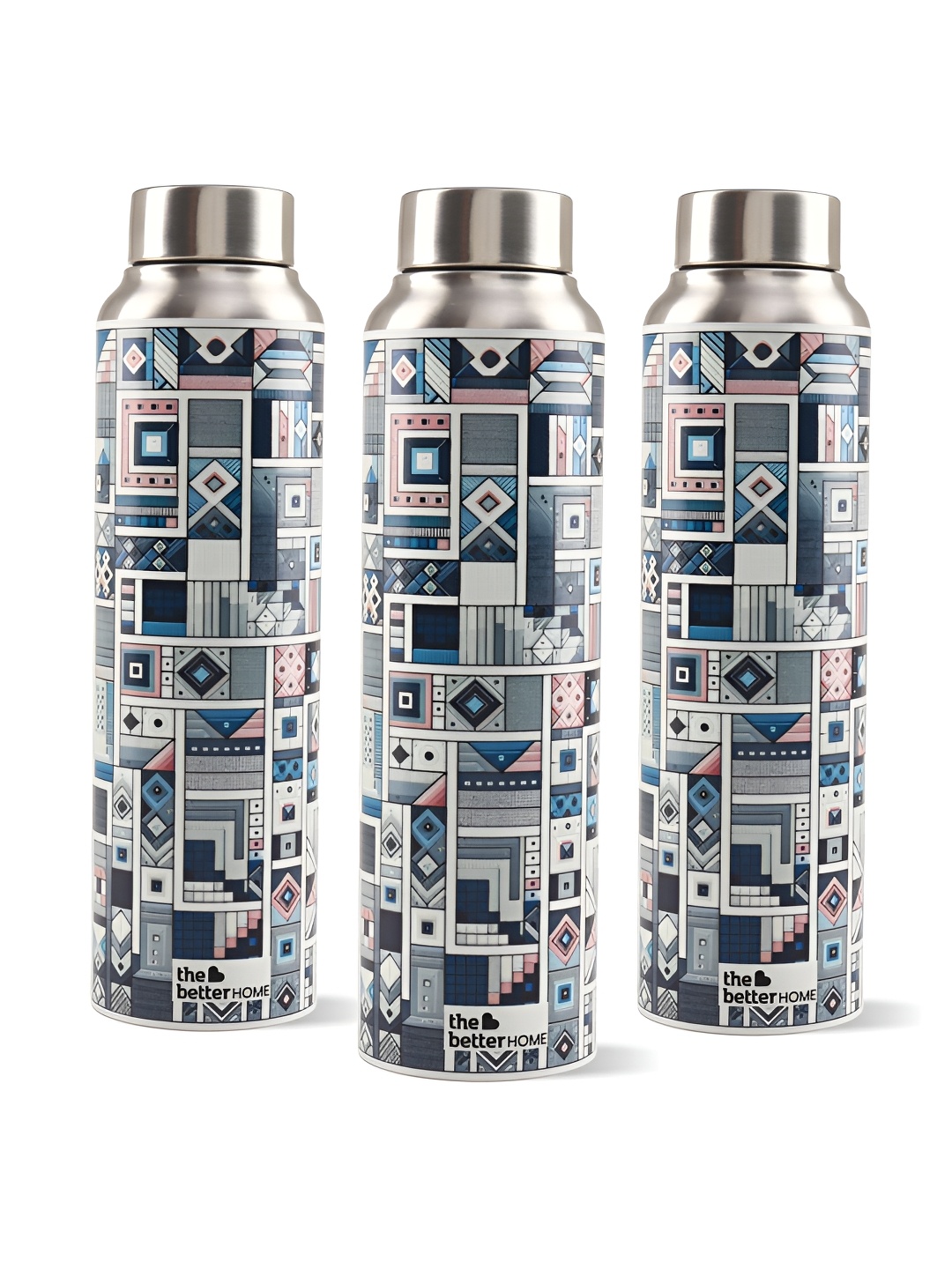 

The Better Home Silver-Toned & Grey 3 Pieces Stainless Steel Water Bottle 1 Litre