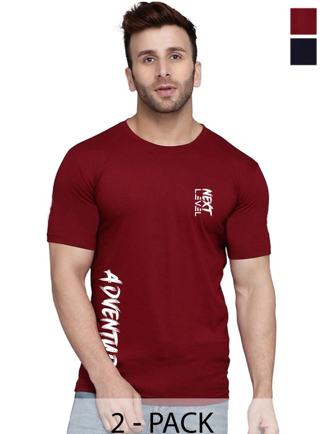 

SLOWLORIS Men Pack Of 2 Typography Printed T-shirt, Maroon