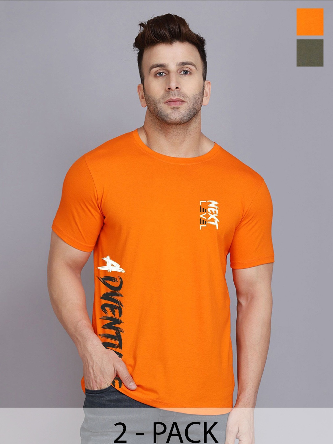 

SLOWLORIS Men Pack of 2 Typography Printed T-shirt, Orange