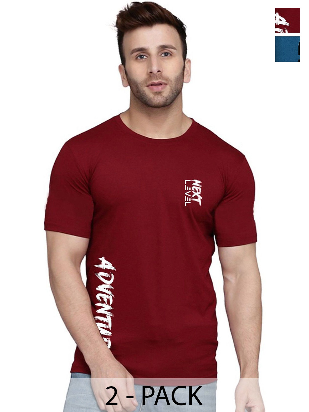 

SLOWLORIS Men Pack Of 2 Typography Printed T-shirt, Maroon