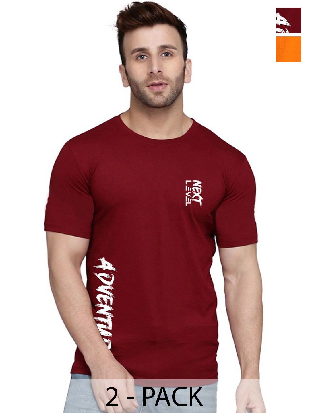 

SLOWLORIS Men Pack of 2 Typography Printed T-shirt, Maroon