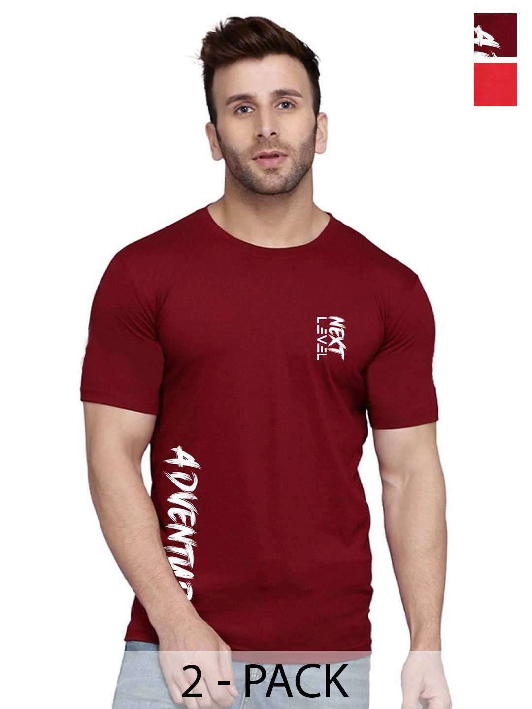 

SLOWLORIS Men Pack Of 2 Typography Printed T-shirt, Maroon