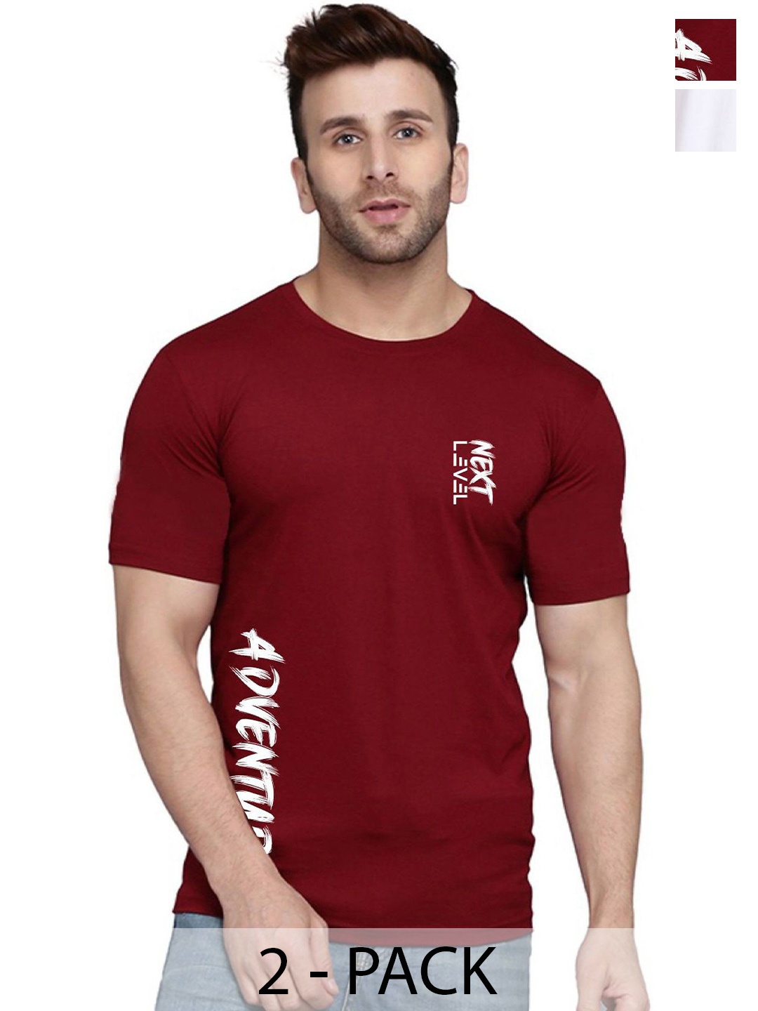 

SLOWLORIS Men Pack Of 2 Typography Printed T-shirt, Maroon