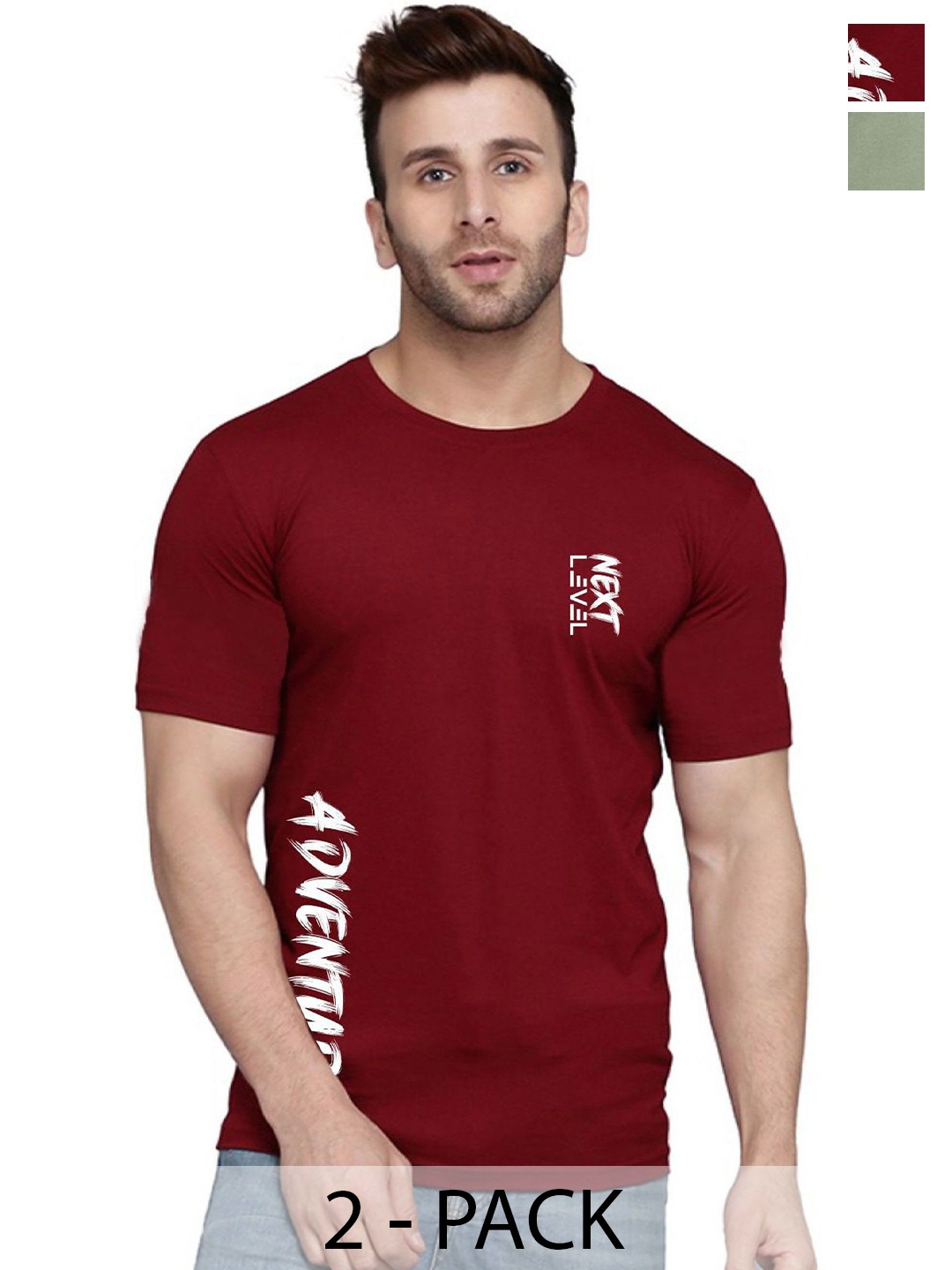 

SLOWLORIS Men Pack Of 2 Typography Printed T-shirt, Maroon