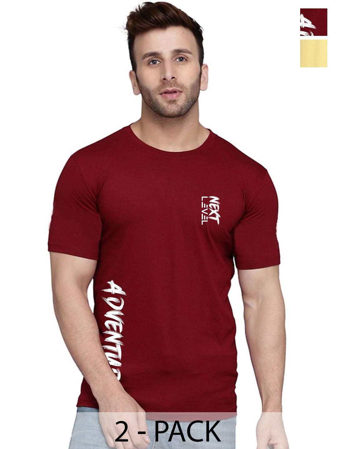 

SLOWLORIS Men Pack of 2 Typography Printed T-shirt, Maroon