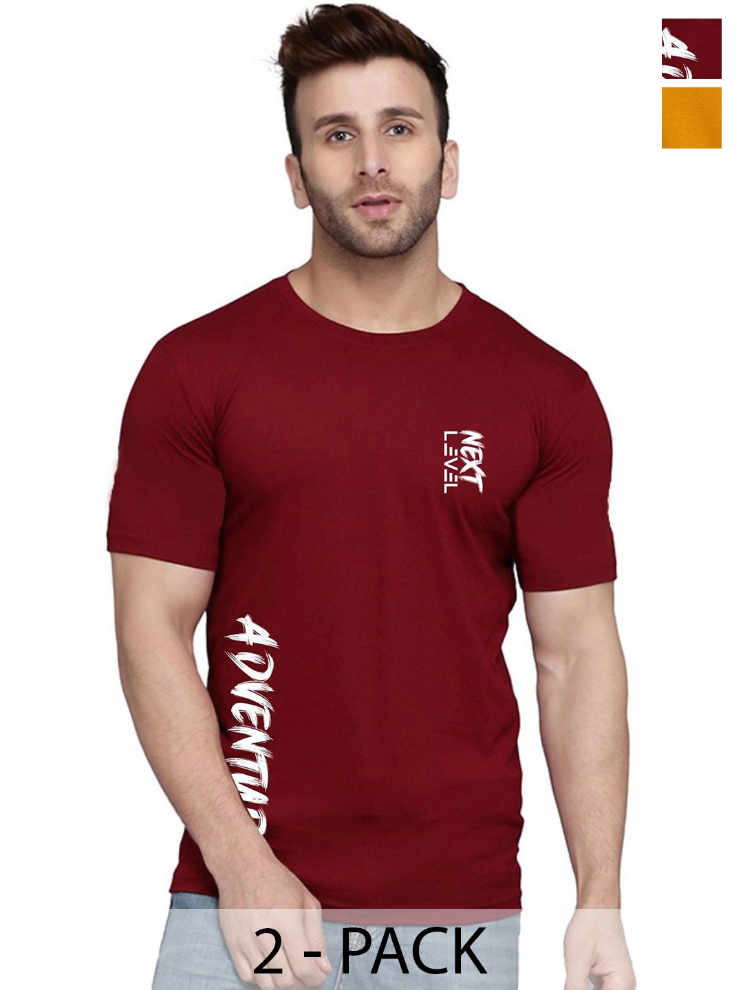 

SLOWLORIS Men Pack of 2 Typography Printed T-shirt, Maroon