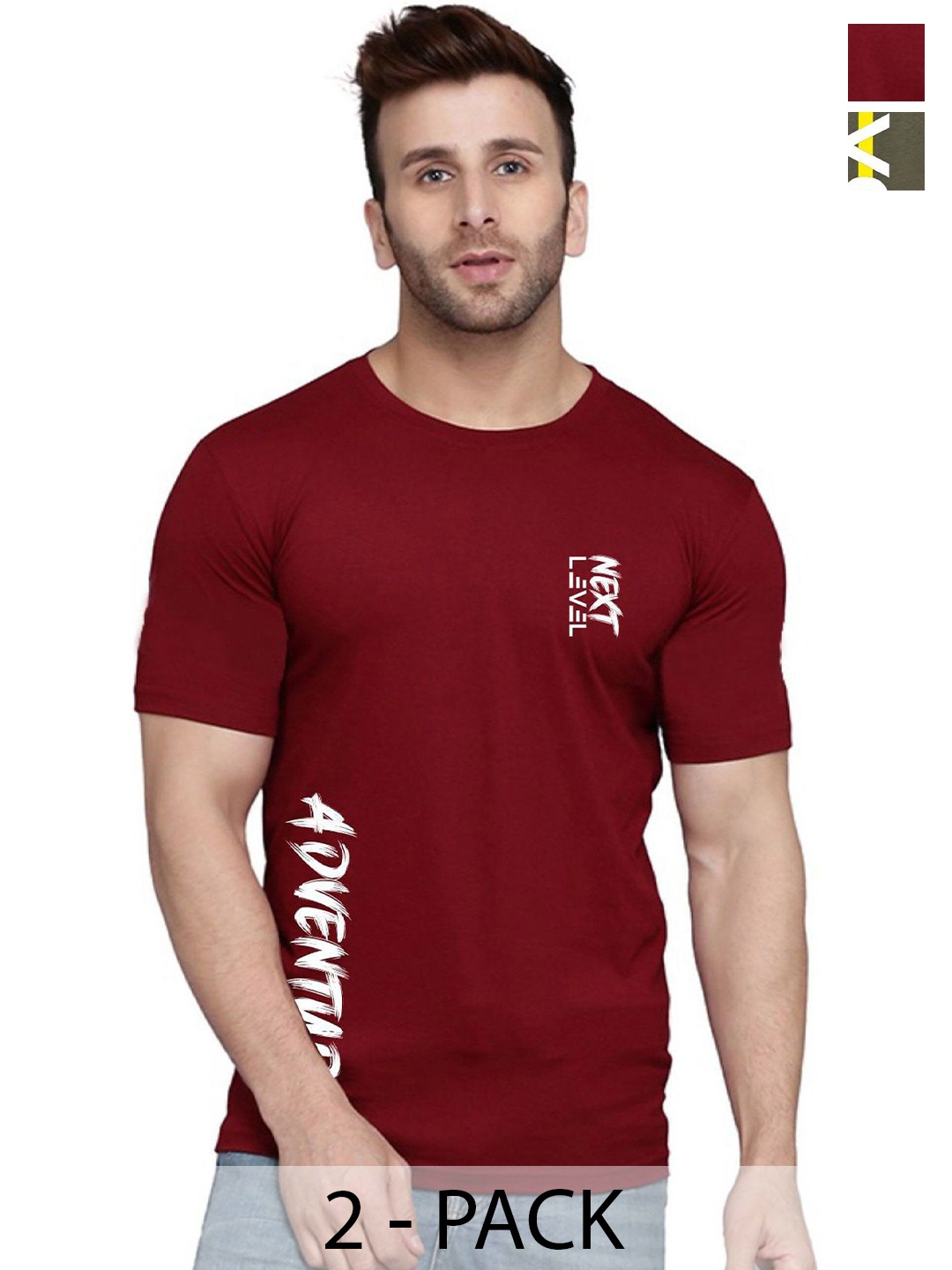 

SLOWLORIS Men Pack of 2 Typography Printed T-shirt, Maroon