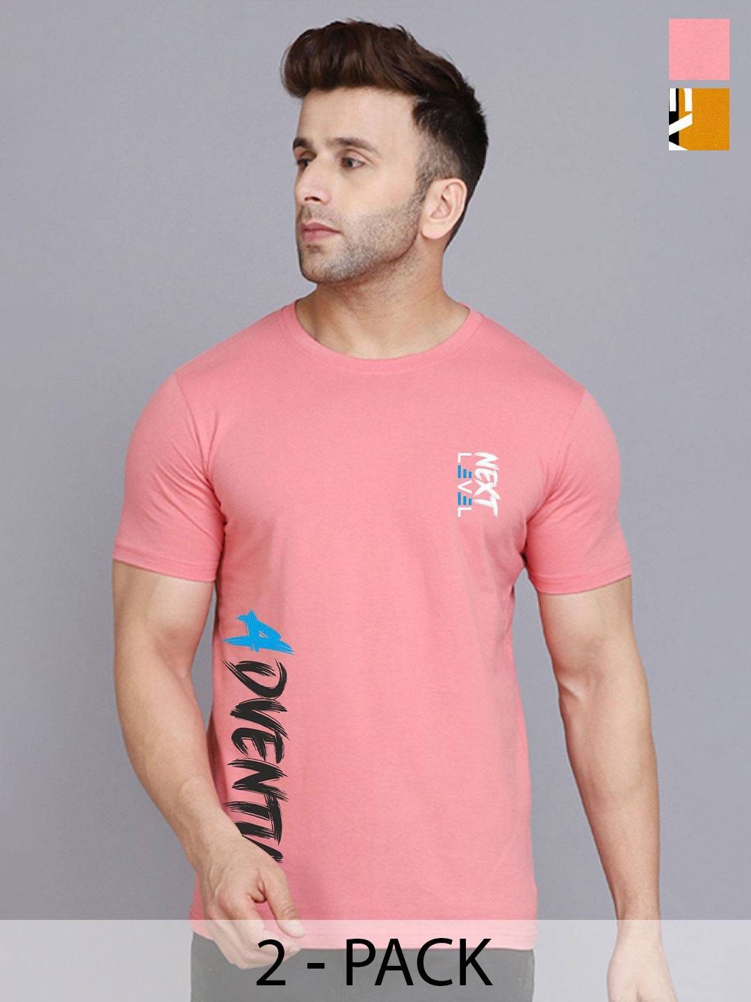 

SLOWLORIS Men Pack of 2 Typography Printed T-shirt, Peach