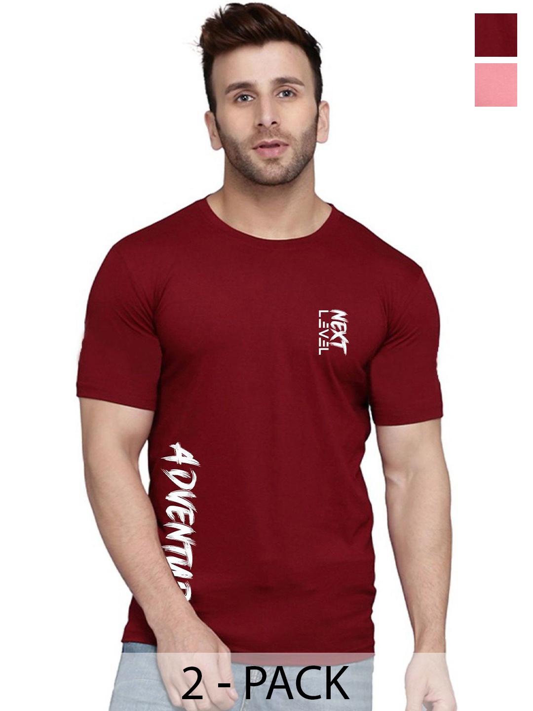 

SLOWLORIS Men Pack of 2 Typography Printed T-shirt, Maroon