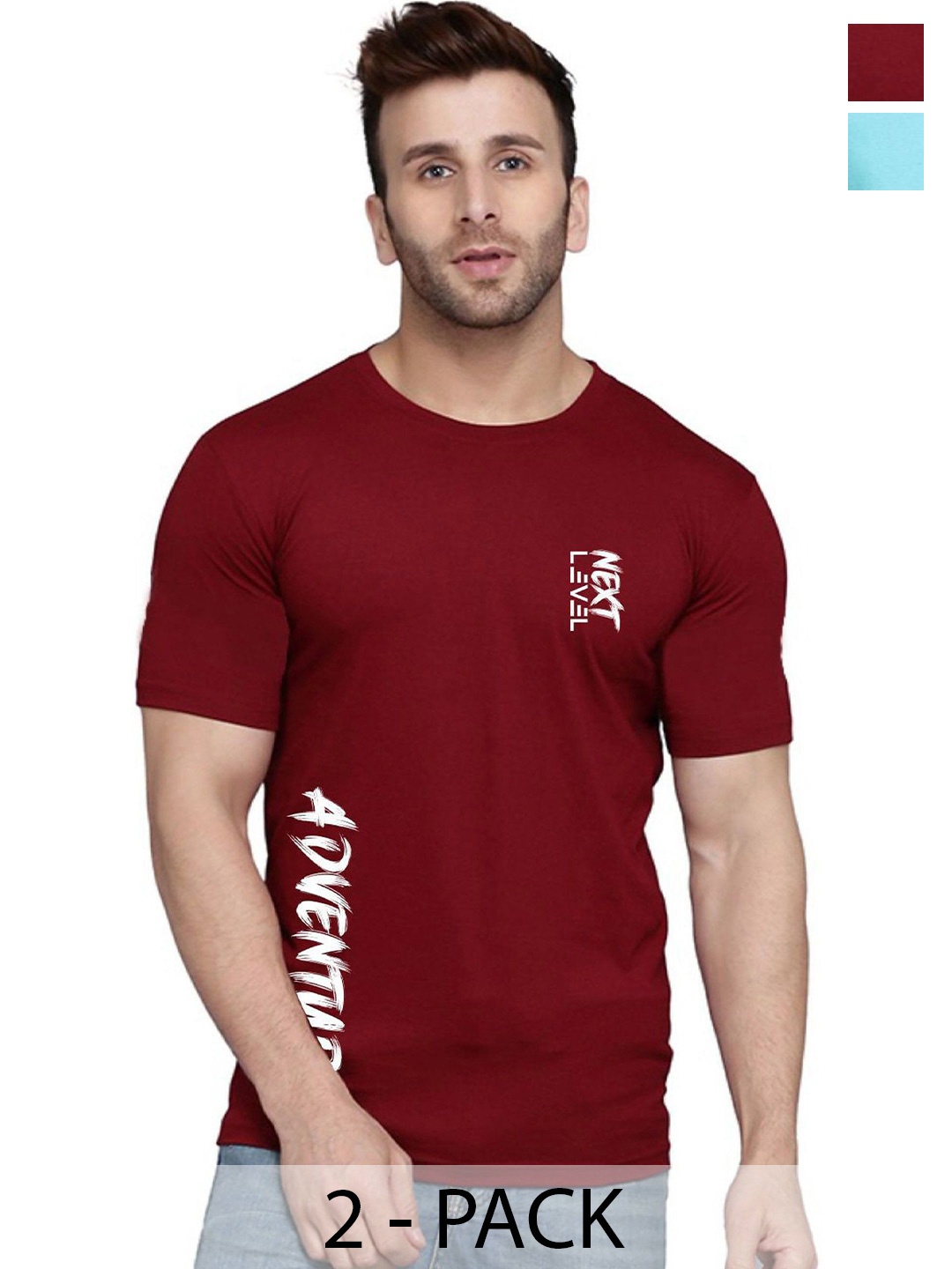 

SLOWLORIS Men Pack Of 2 Typography Printed T-shirt, Maroon