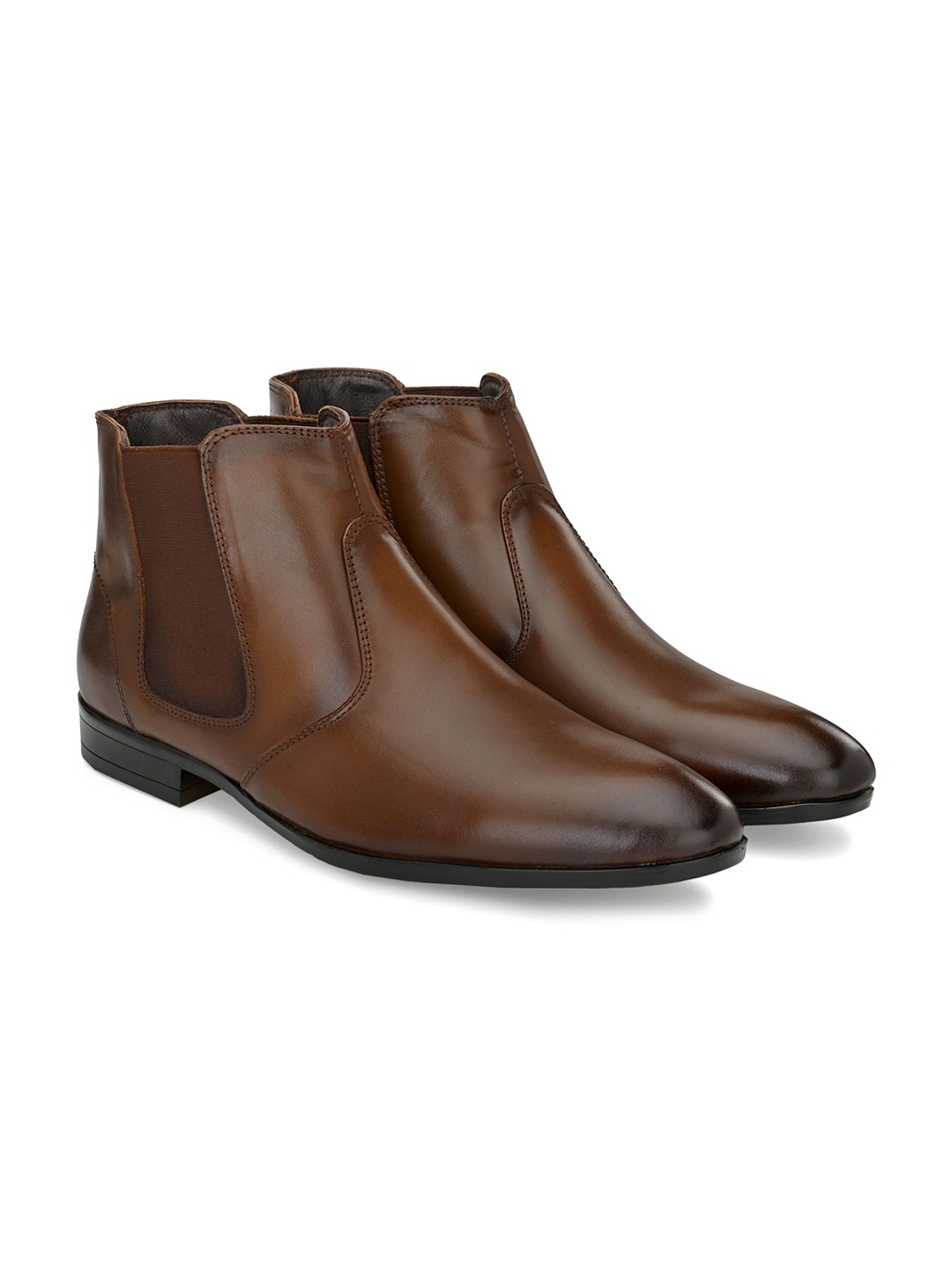 Egoss Luxe Men Leather Mid-Top Chelsea Boots, Tan