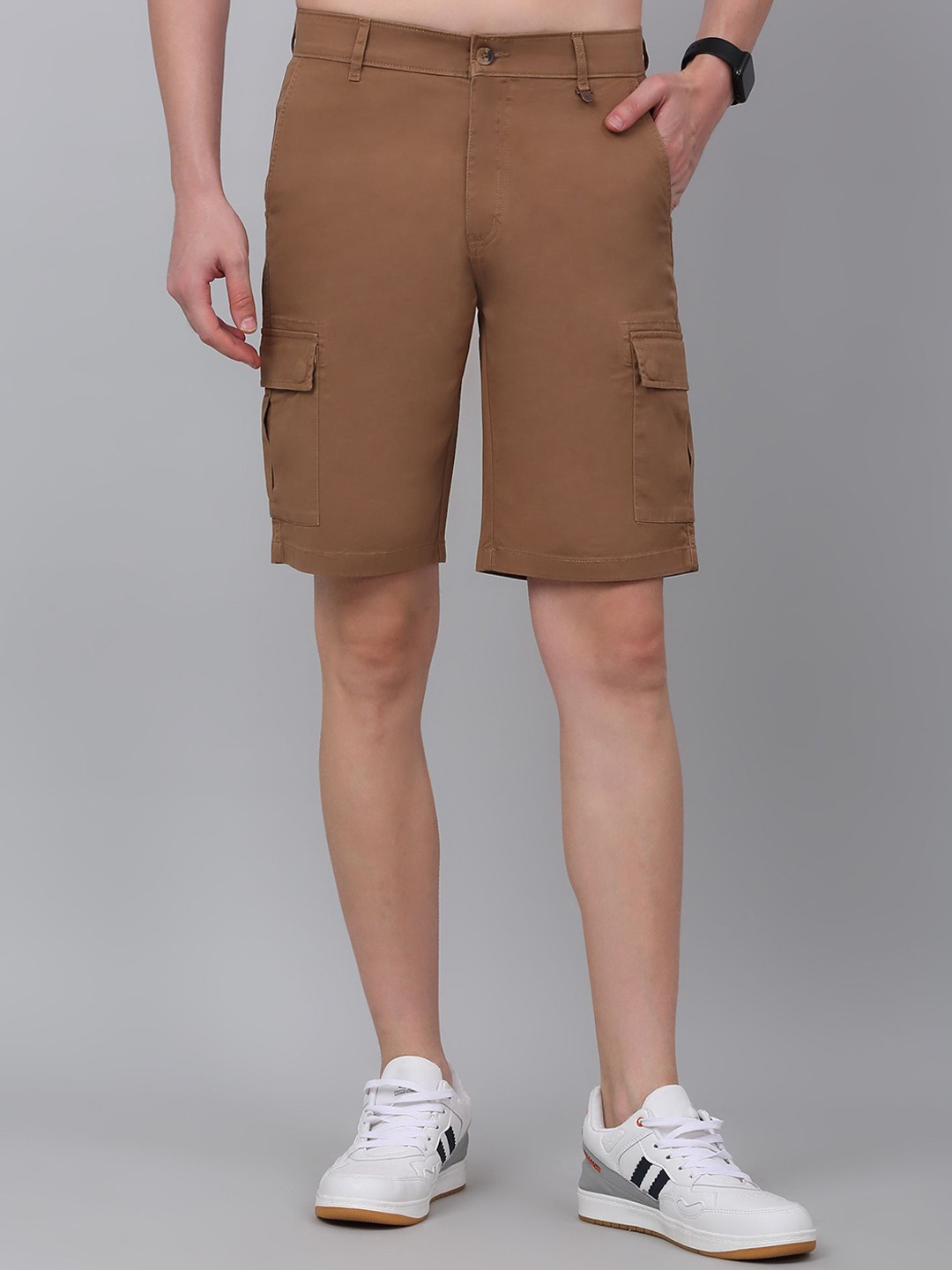 

Cantabil Men Cargo Solid Shorts, Camel brown