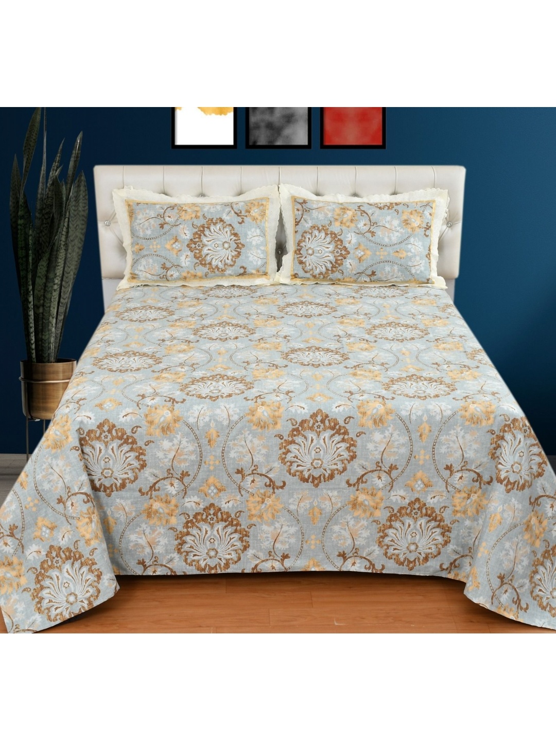 

Bromwick Gold-Toned Floral 250 TC King Bedsheet with 2 Pillow Covers