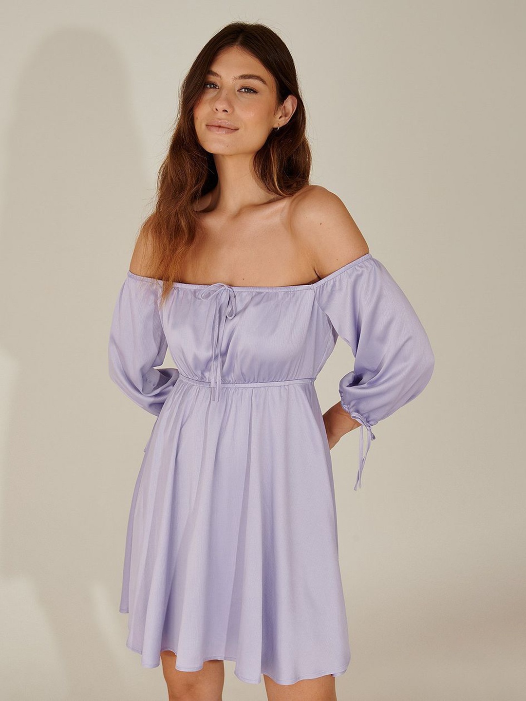 

TIRA Off-Shoulder Crepe Fit & Flare Dress, Lavender