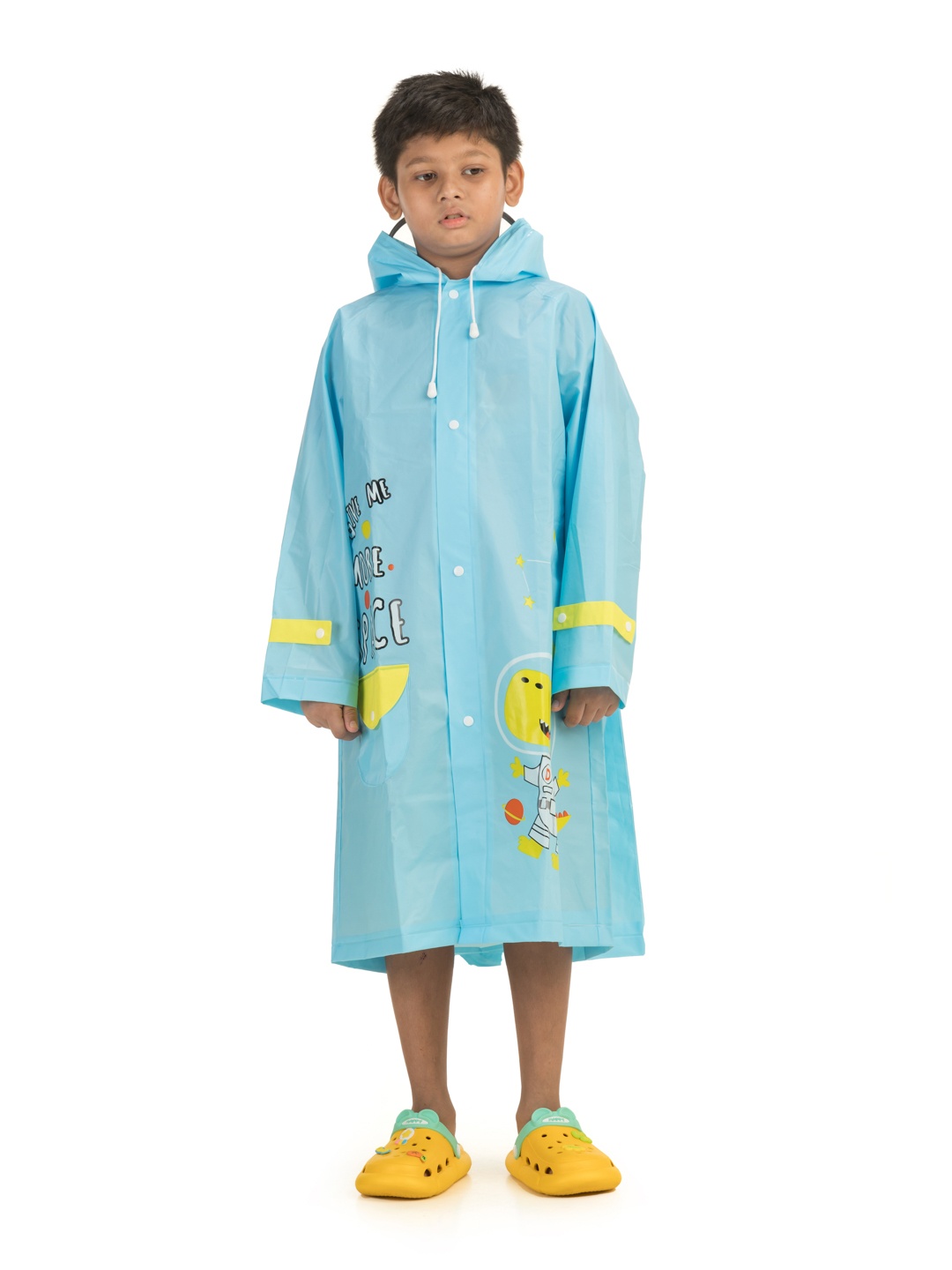

Yellow Bee Boys Printed Hooded Rain Jacket, Blue