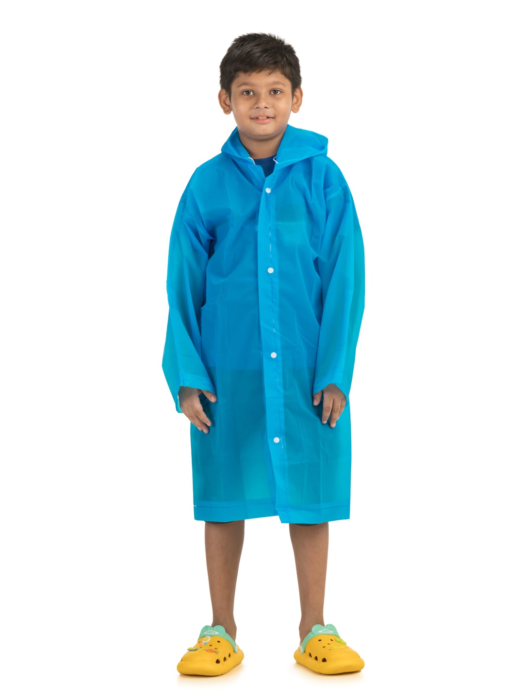 

Yellow Bee Boys Solid Hooded Rain Jacket, Blue