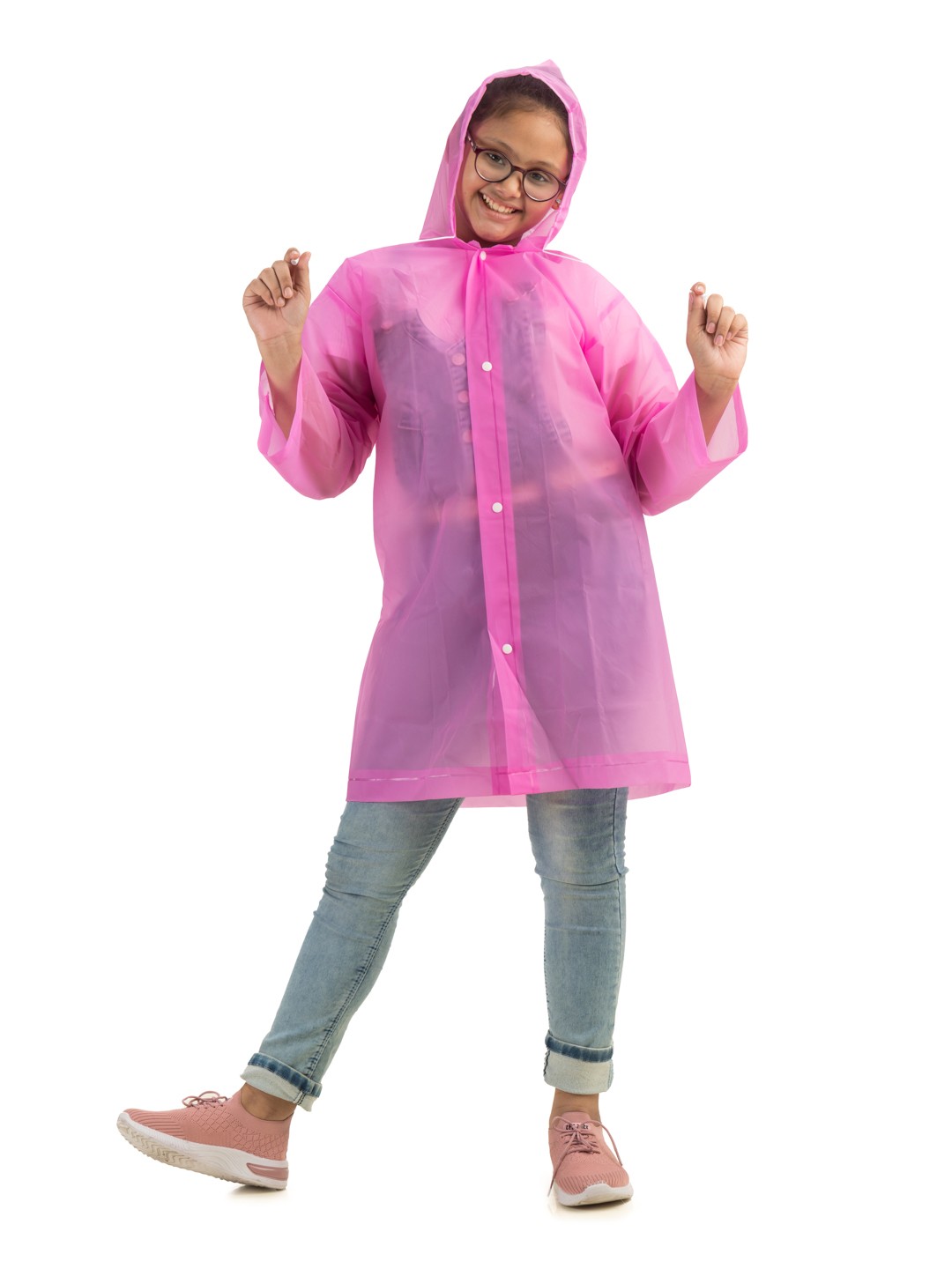 

Yellow Bee Girls Solid Hooded Waterproof Rain Jacket, Pink