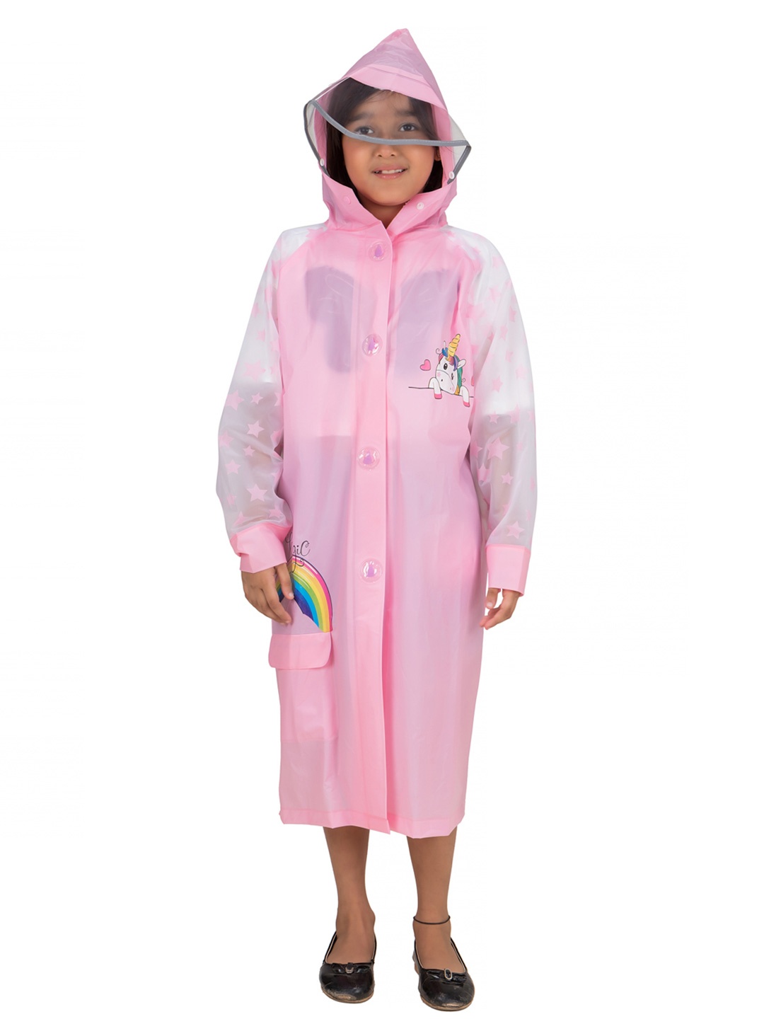 

Yellow Bee Girls Printed Hooded Rain Jacket, Pink