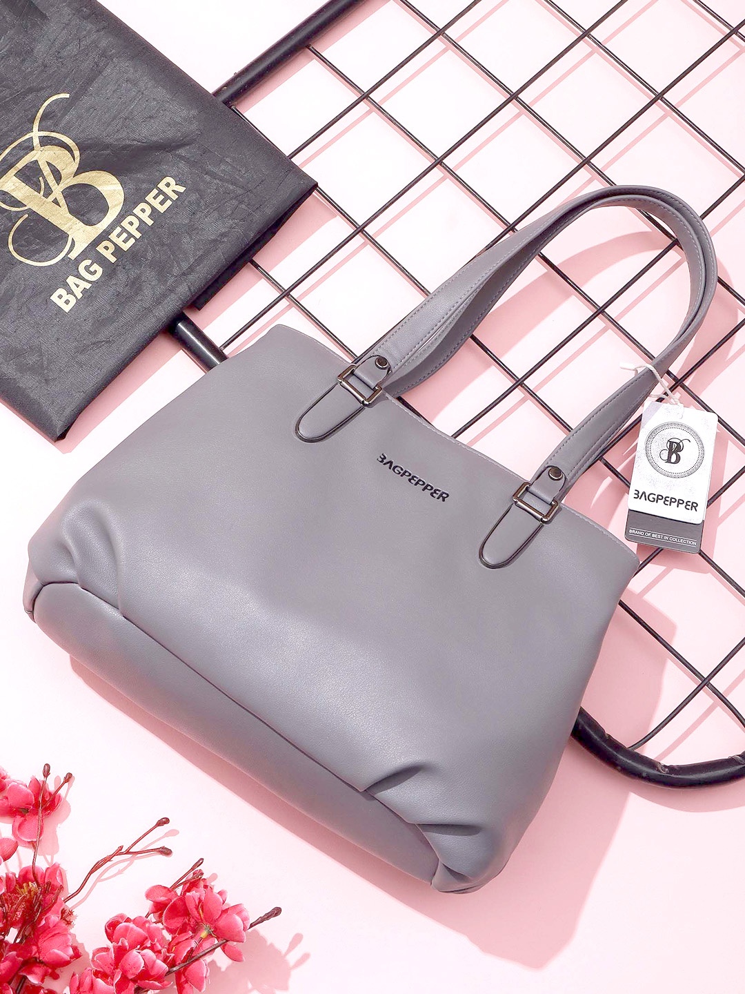 

Bag Pepper Textured PU Structured Hobo Bag, Grey