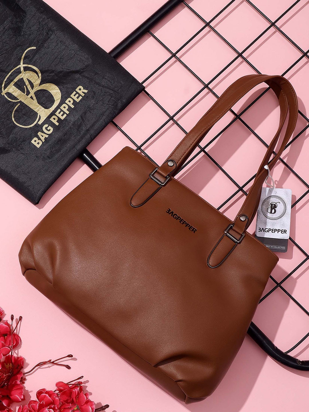 Bag Pepper Printed PU Structured Hobo Bag, Tan