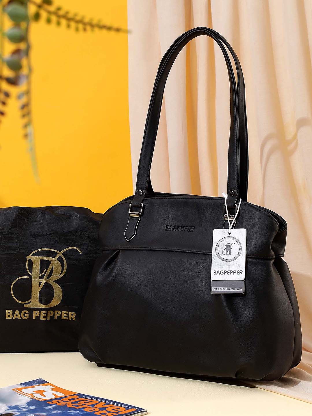 

Bag Pepper PU Structured Handheld Bag with Cut Work, Black