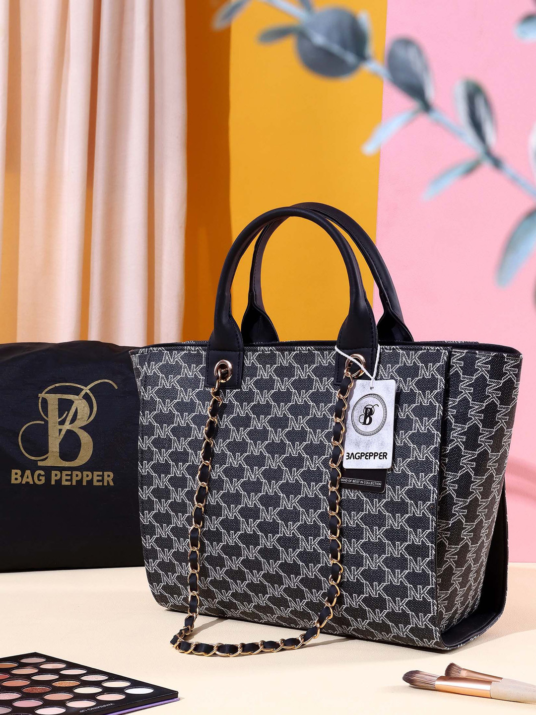 

Bag Pepper Printed PU Shopper Handheld Bag with Cut Work, Black